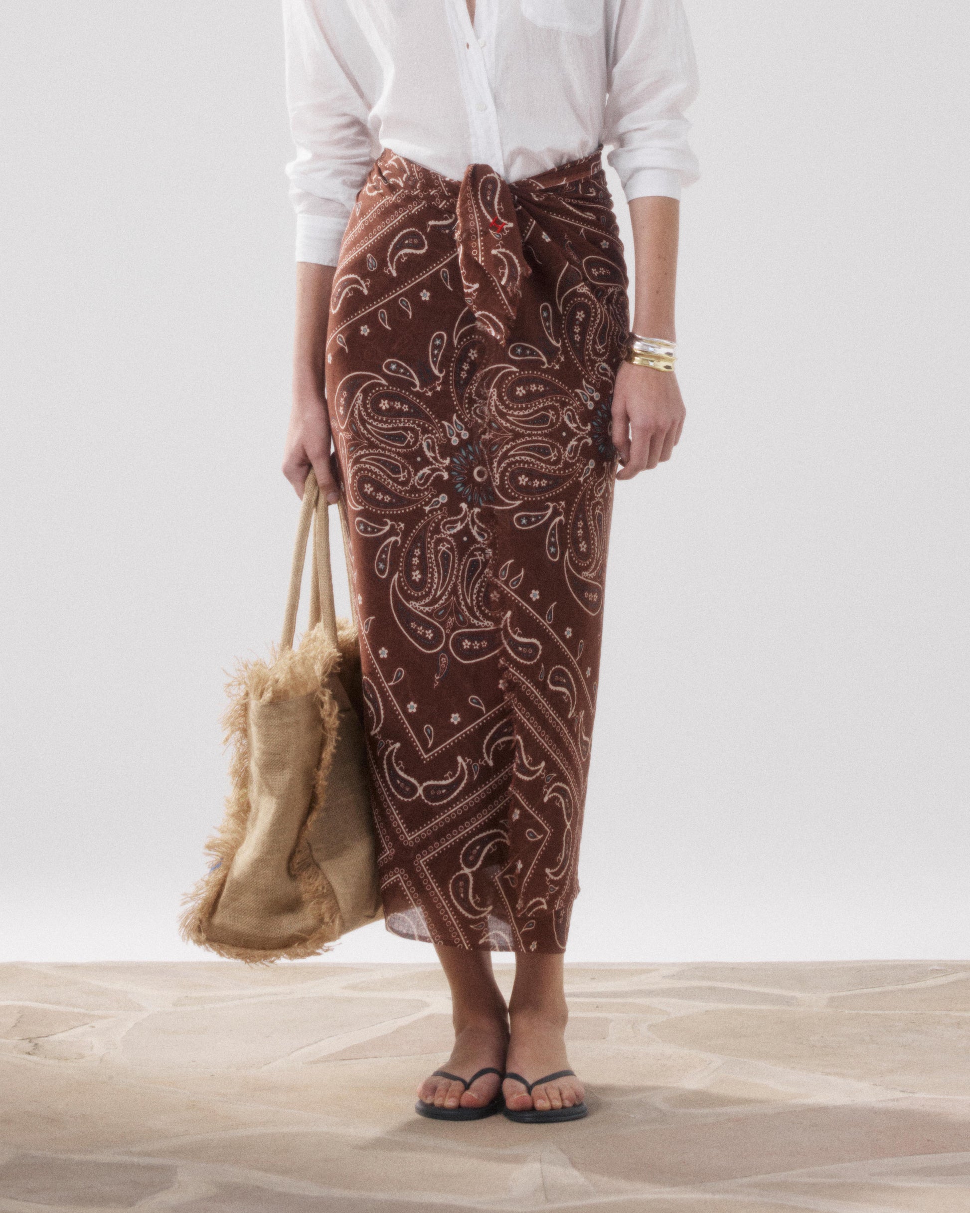 Women's Brown Cotton Sarong Bandana BFDG721-03