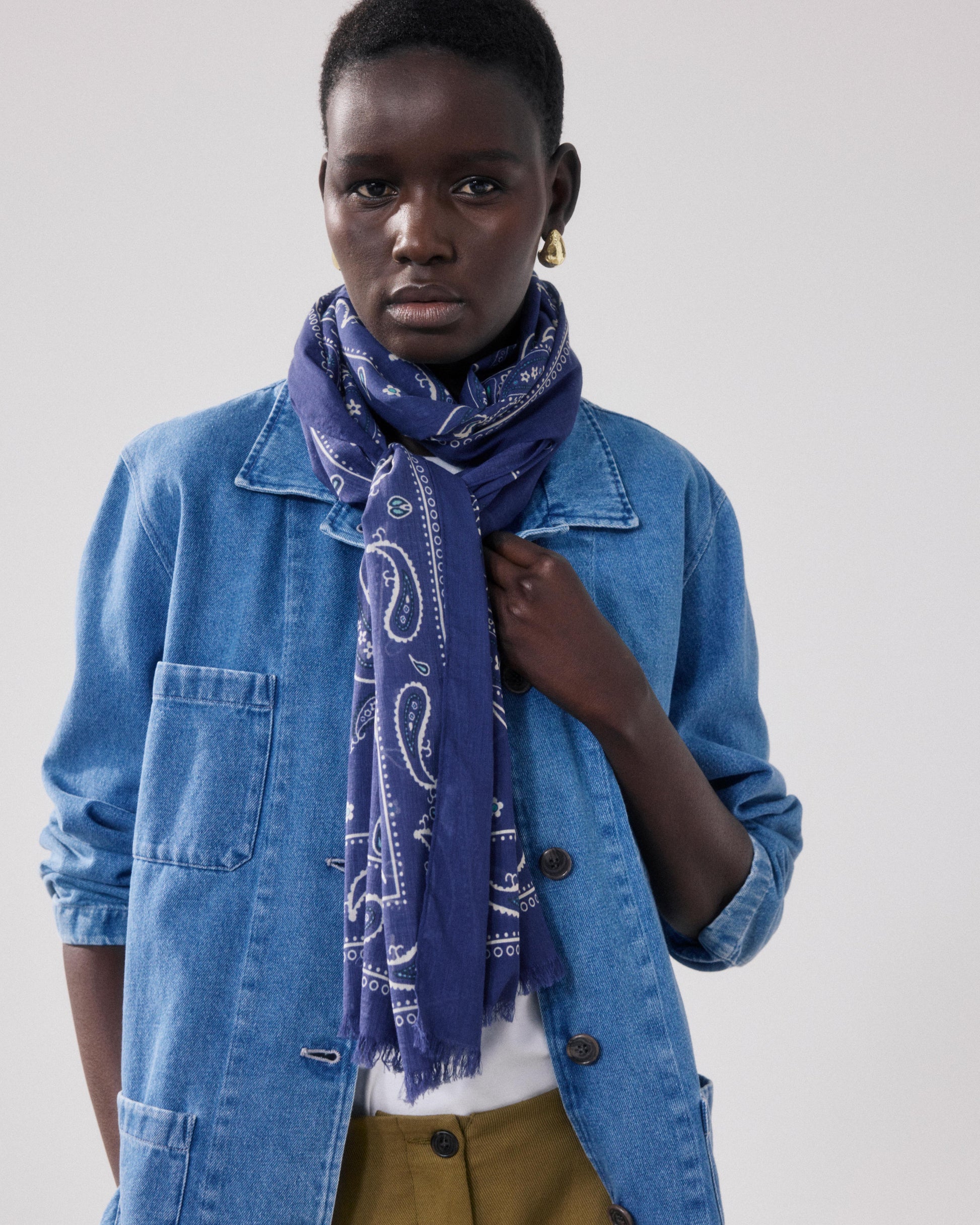 Bandana voor dames van indigo blauw katoen