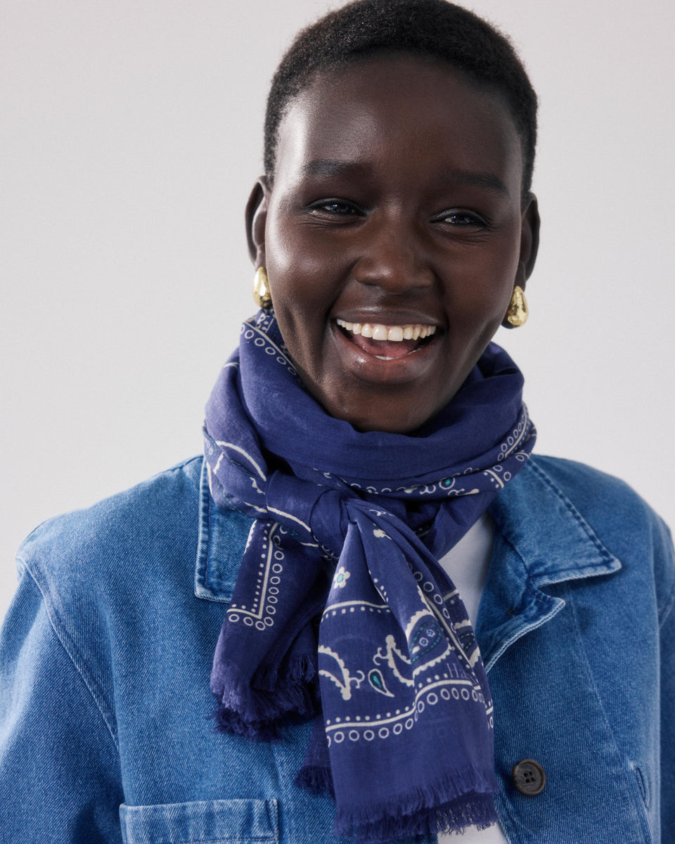 Bandana Femme en Coton Bleu Indigo - Image alternative