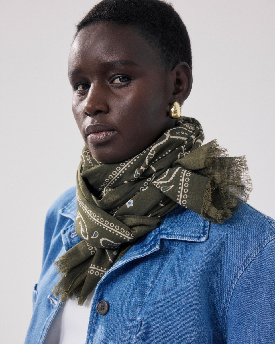 Bandana Femme en Coton Vert Militaire - Image alternative