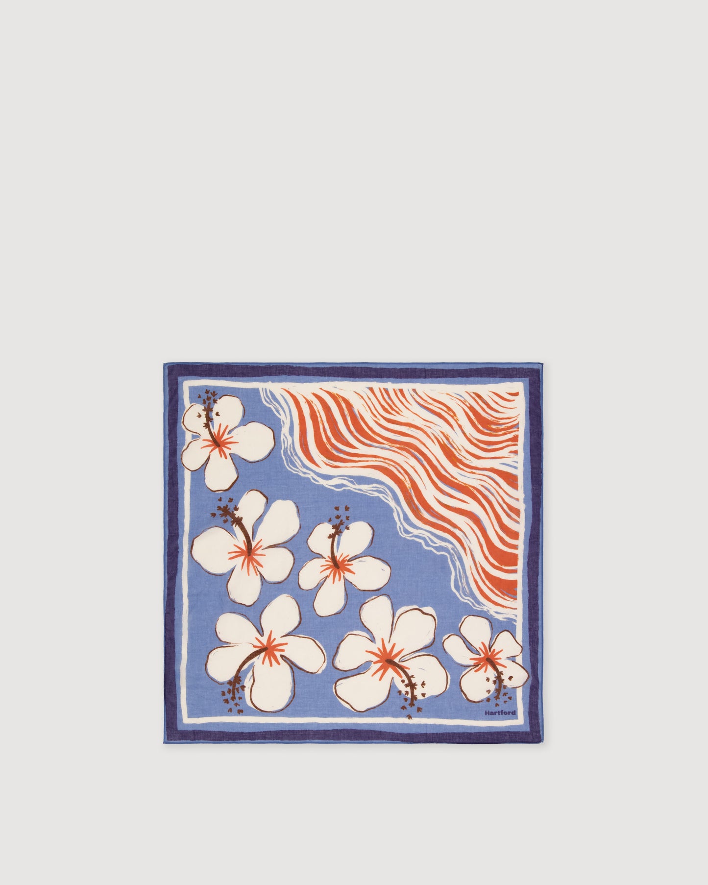 Bandana voor dames van katoen, blauw en oranje hibiscus