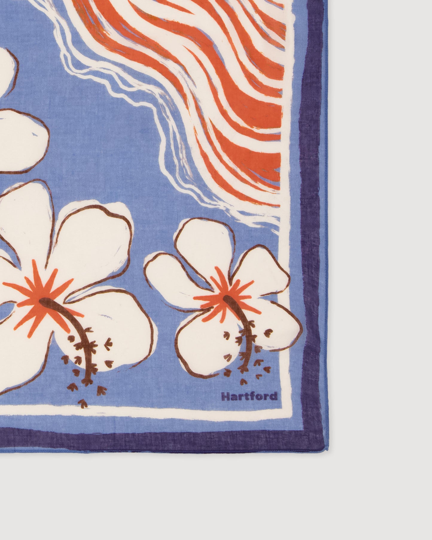 Bandana voor dames van katoen, blauw en oranje hibiscus