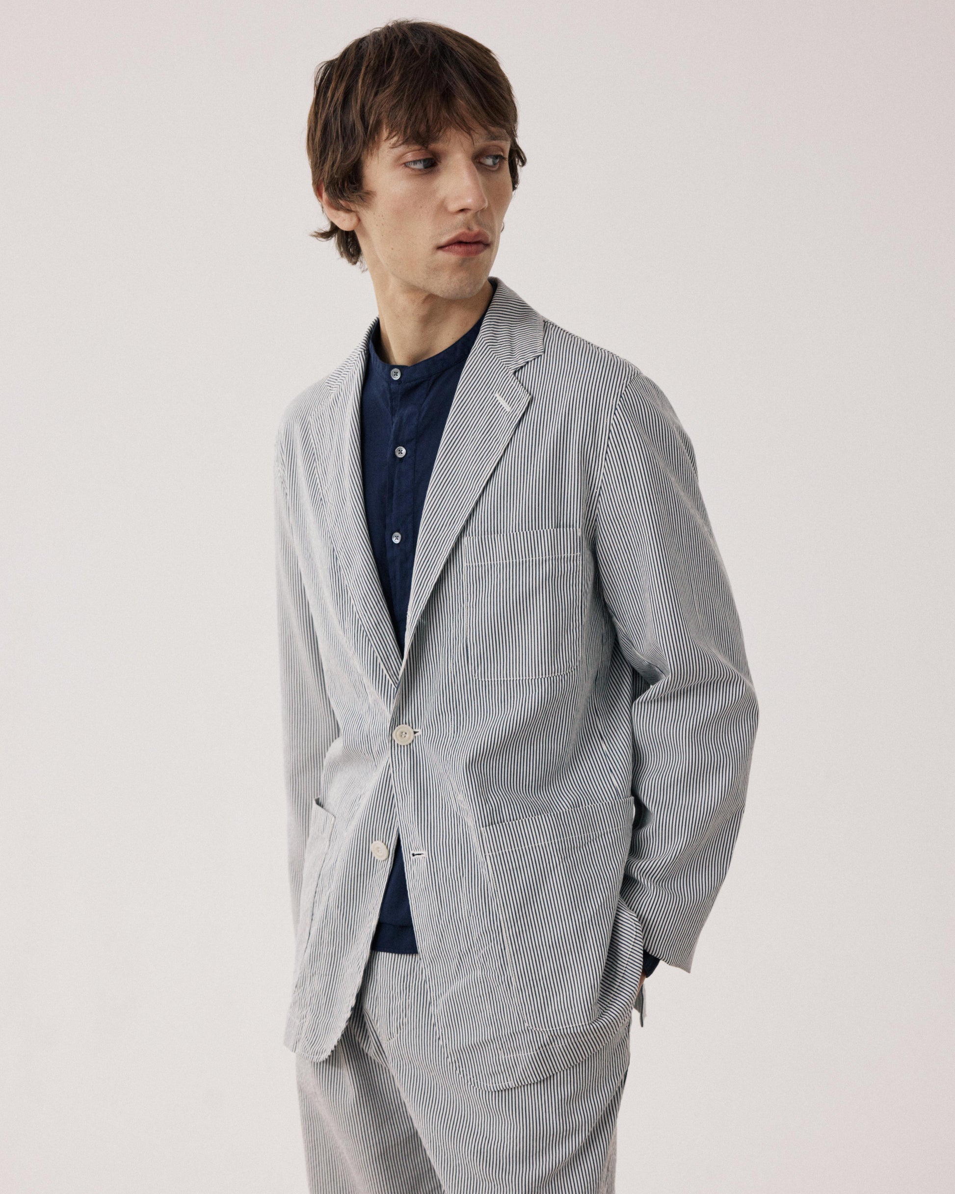 Men's Navy Blue & Ecru Seersucker Jacket Julian BFE1113-02