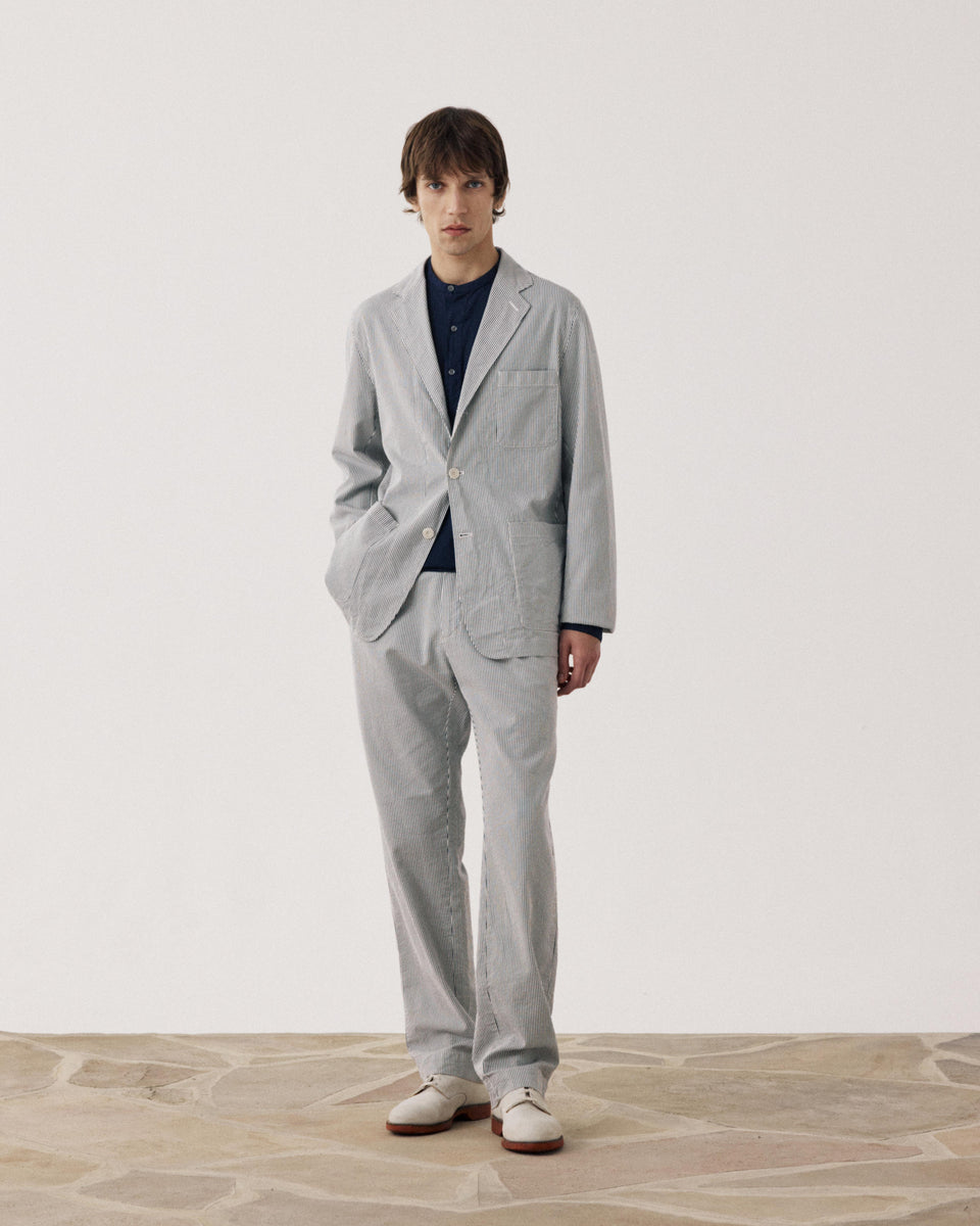 Veste Homme en Seersucker 'Canete' rayé Marine & Ecru Julian - Image alternative