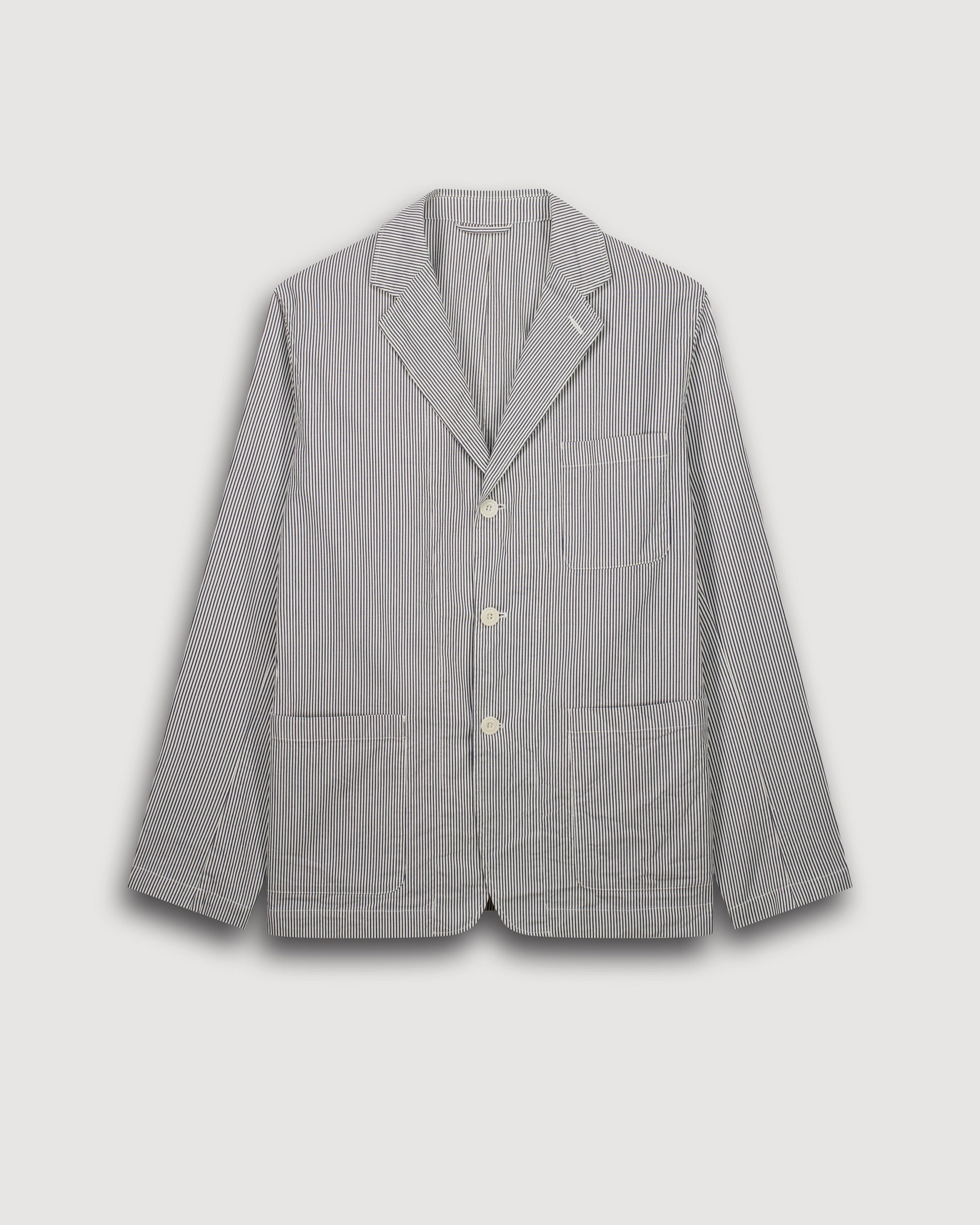 Men's Navy Blue & Ecru Seersucker Jacket Julian BFE1113-02