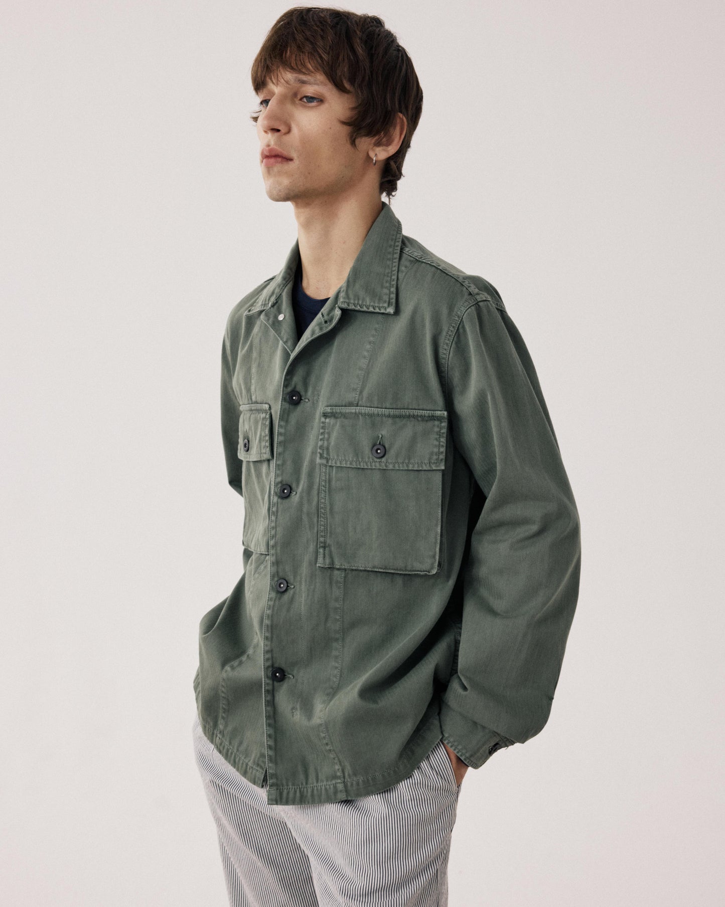 Men's Military Green Herringbone Cotton Jacket Dar BFE5124-02