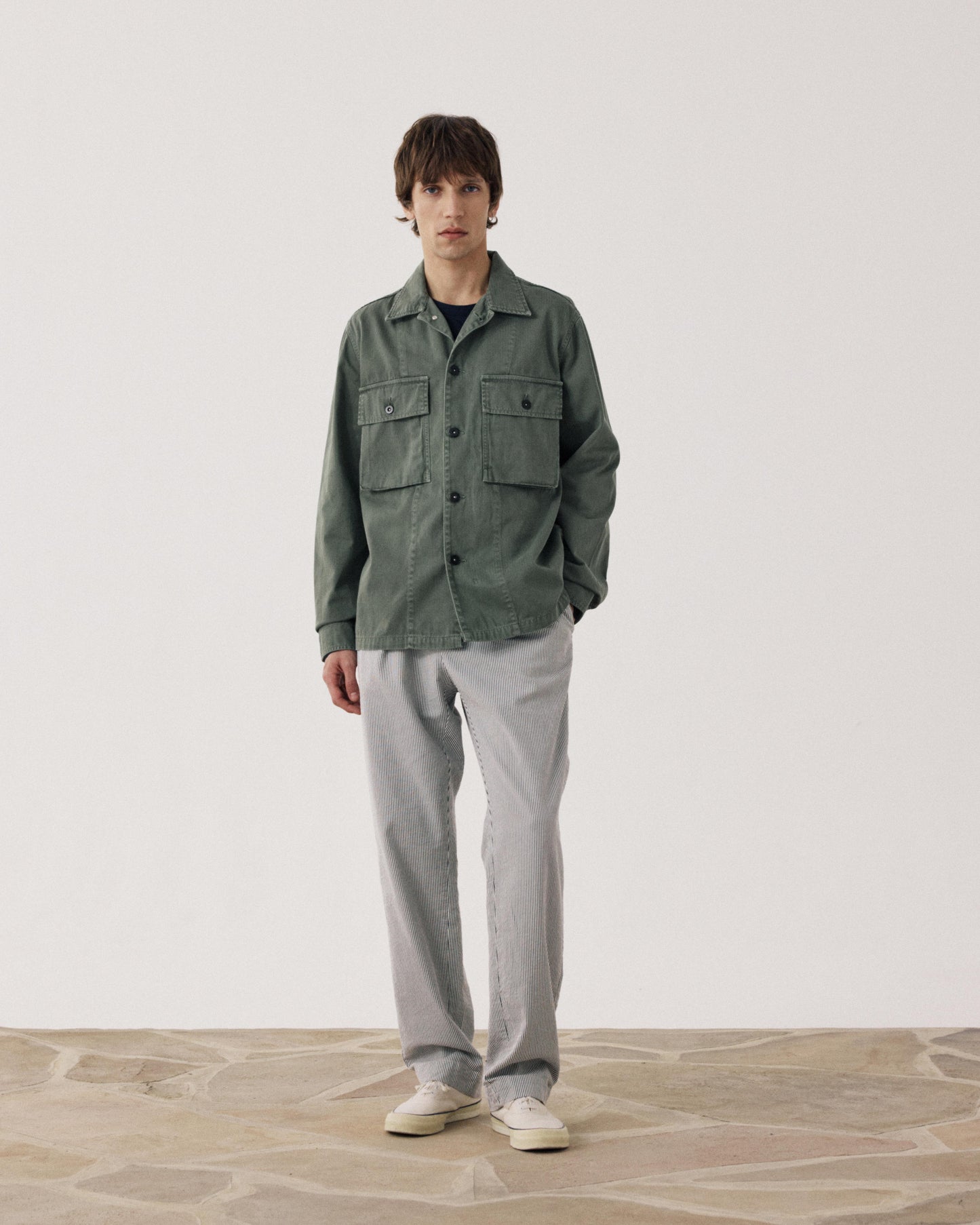 Men's Military Green Herringbone Cotton Jacket Dar BFE5124-02