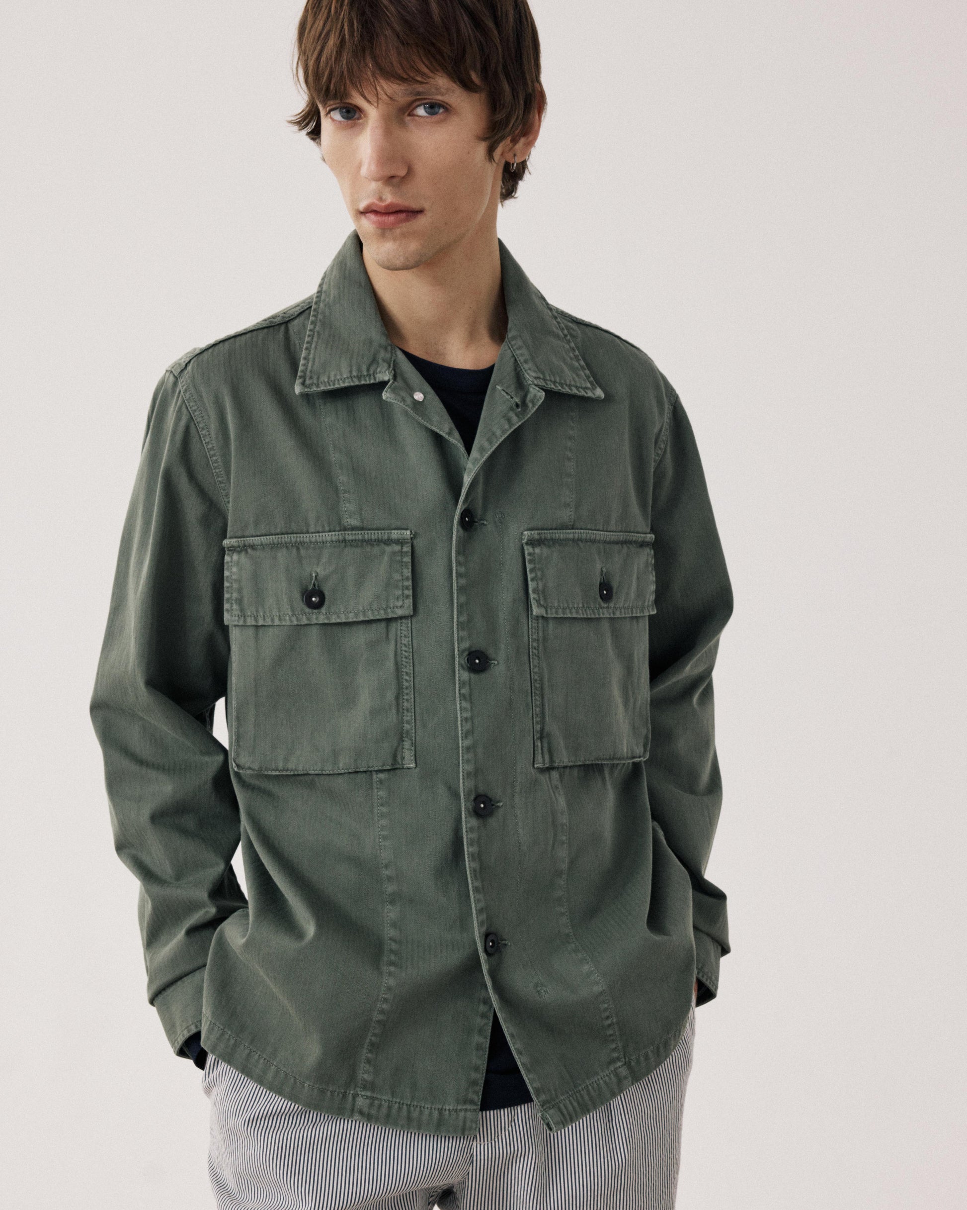Men's Military Green Herringbone Cotton Jacket Dar BFE5124-02