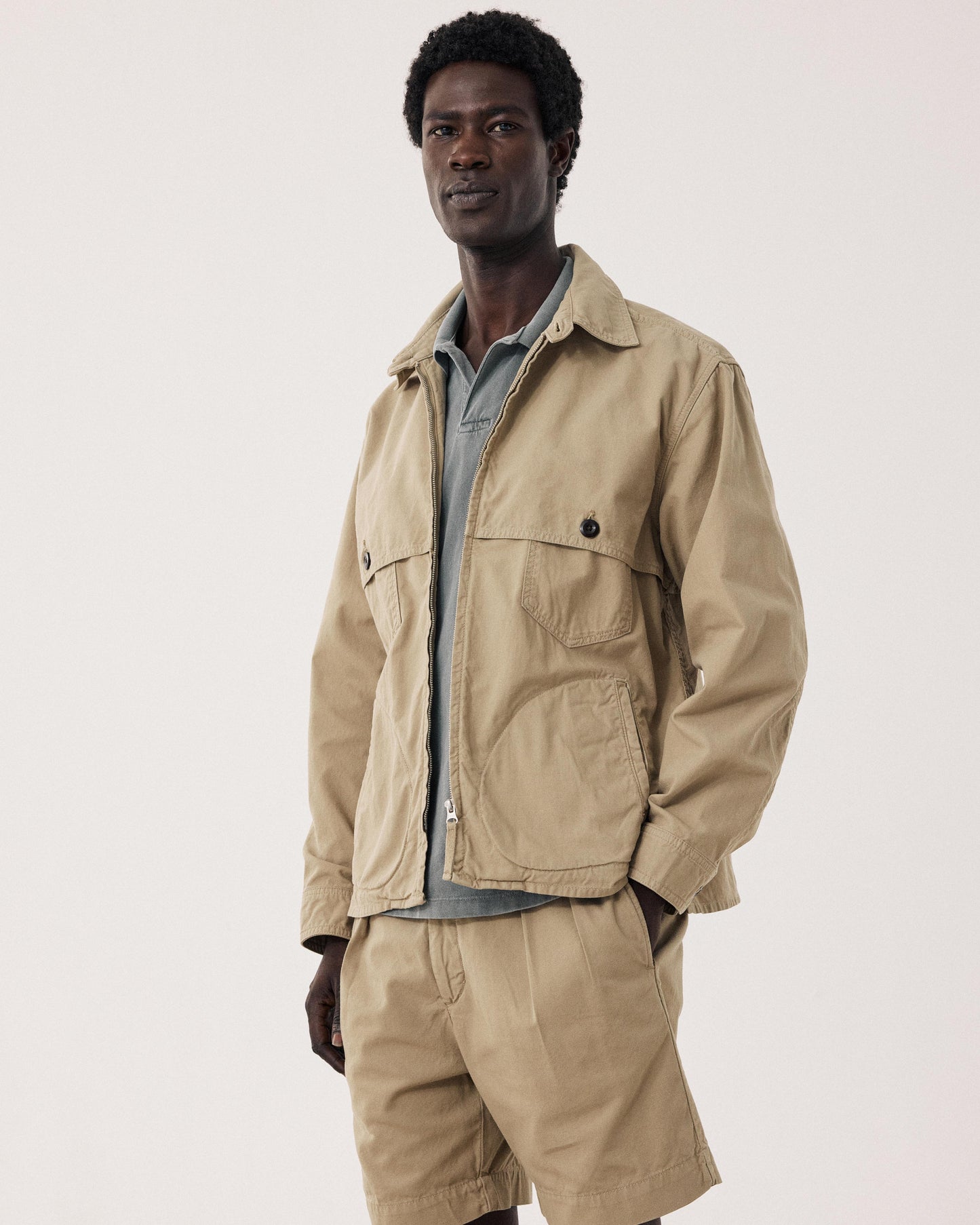 Chaqueta de hombre de algodón beige tipo drill BFE9126-02