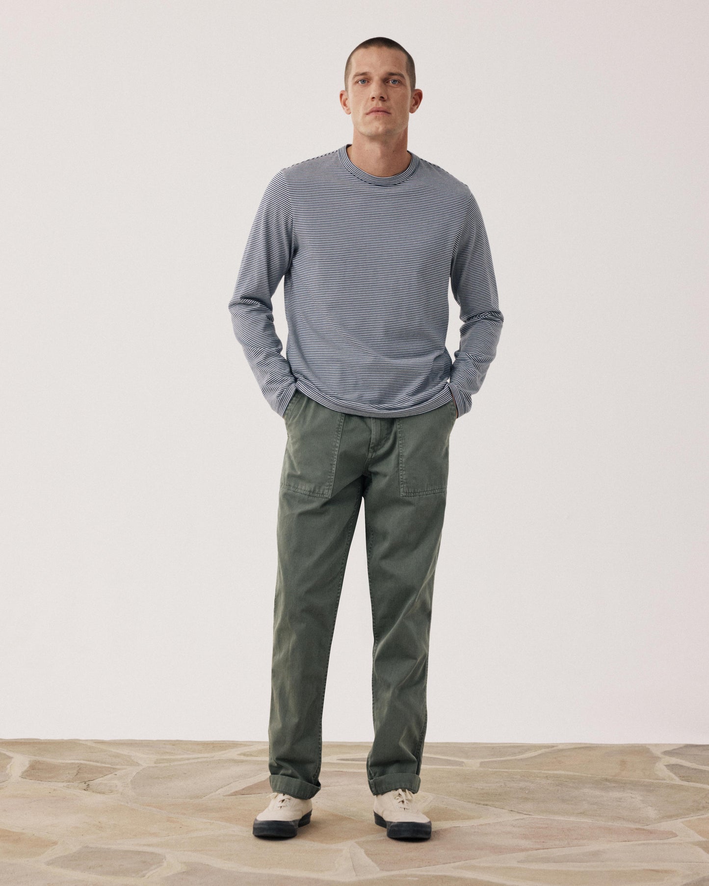 Pantalon Homme en Coton à Chevrons Vert Militaire Fatigue BFF3124-02