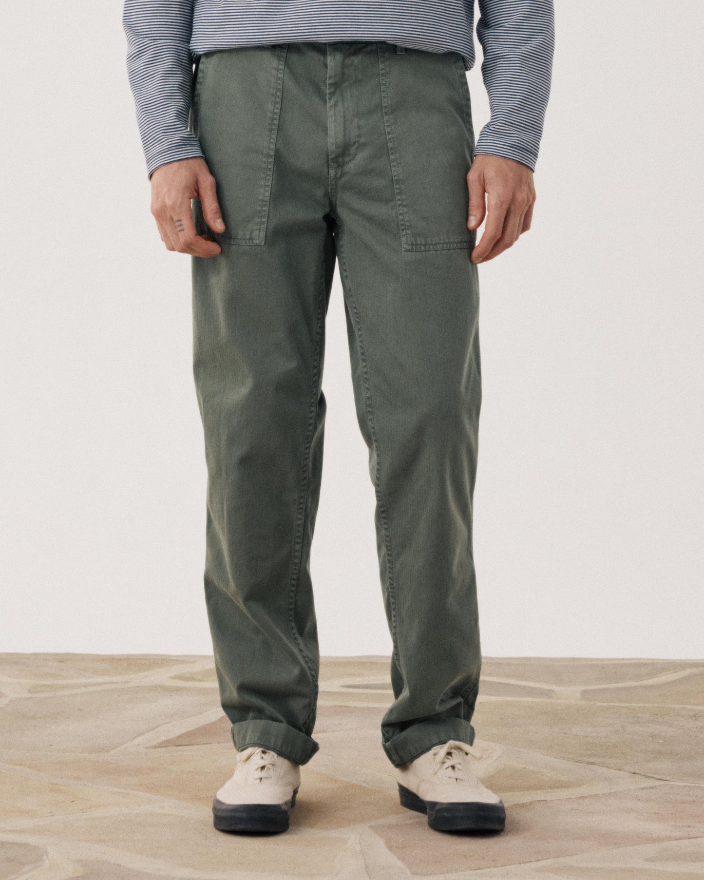 Pantalon Homme en Coton à Chevrons Vert Militaire Fatigue BFF3124-02