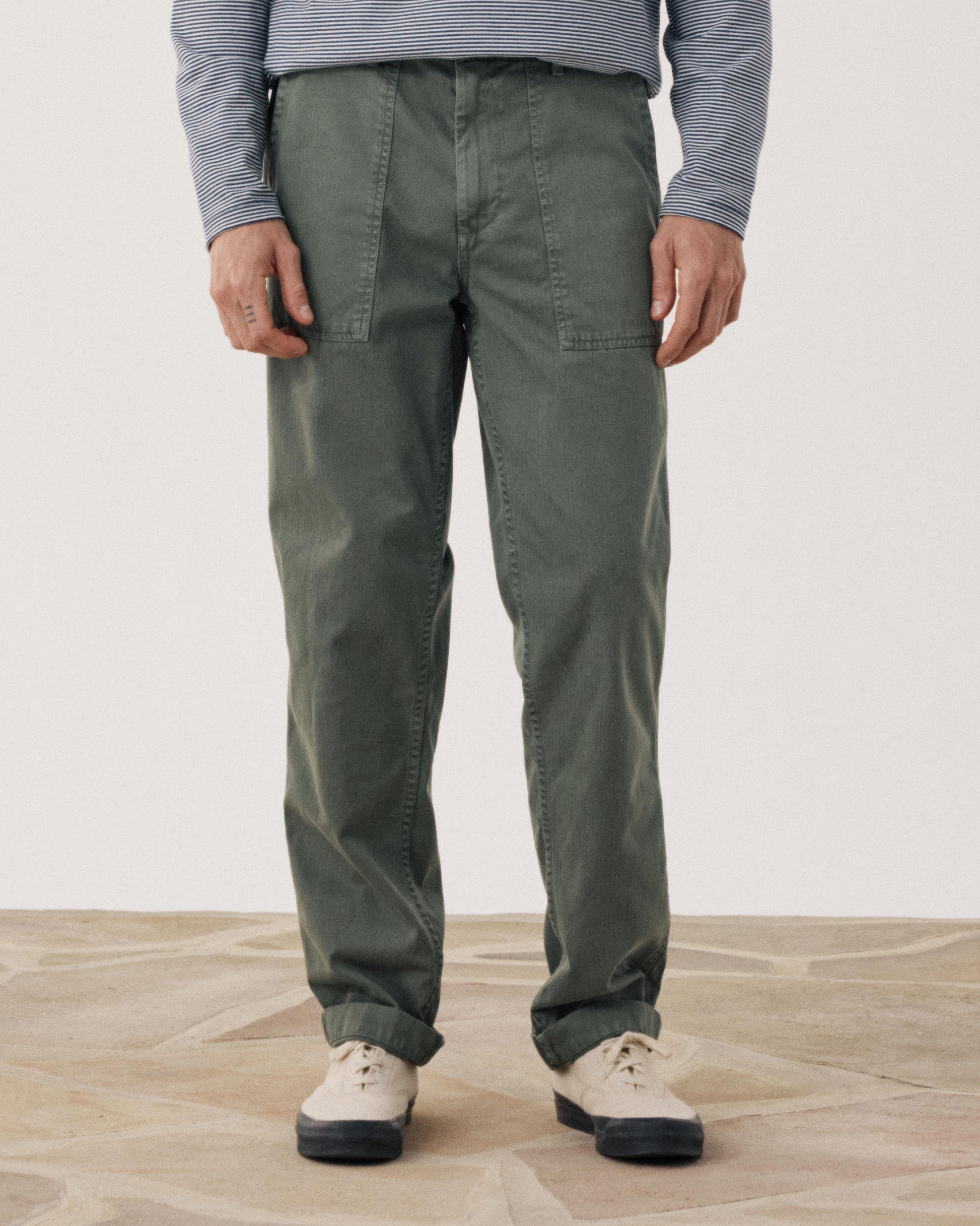 Pantalon Homme en Coton à Chevrons Vert Militaire Fatigue BFF3124-02