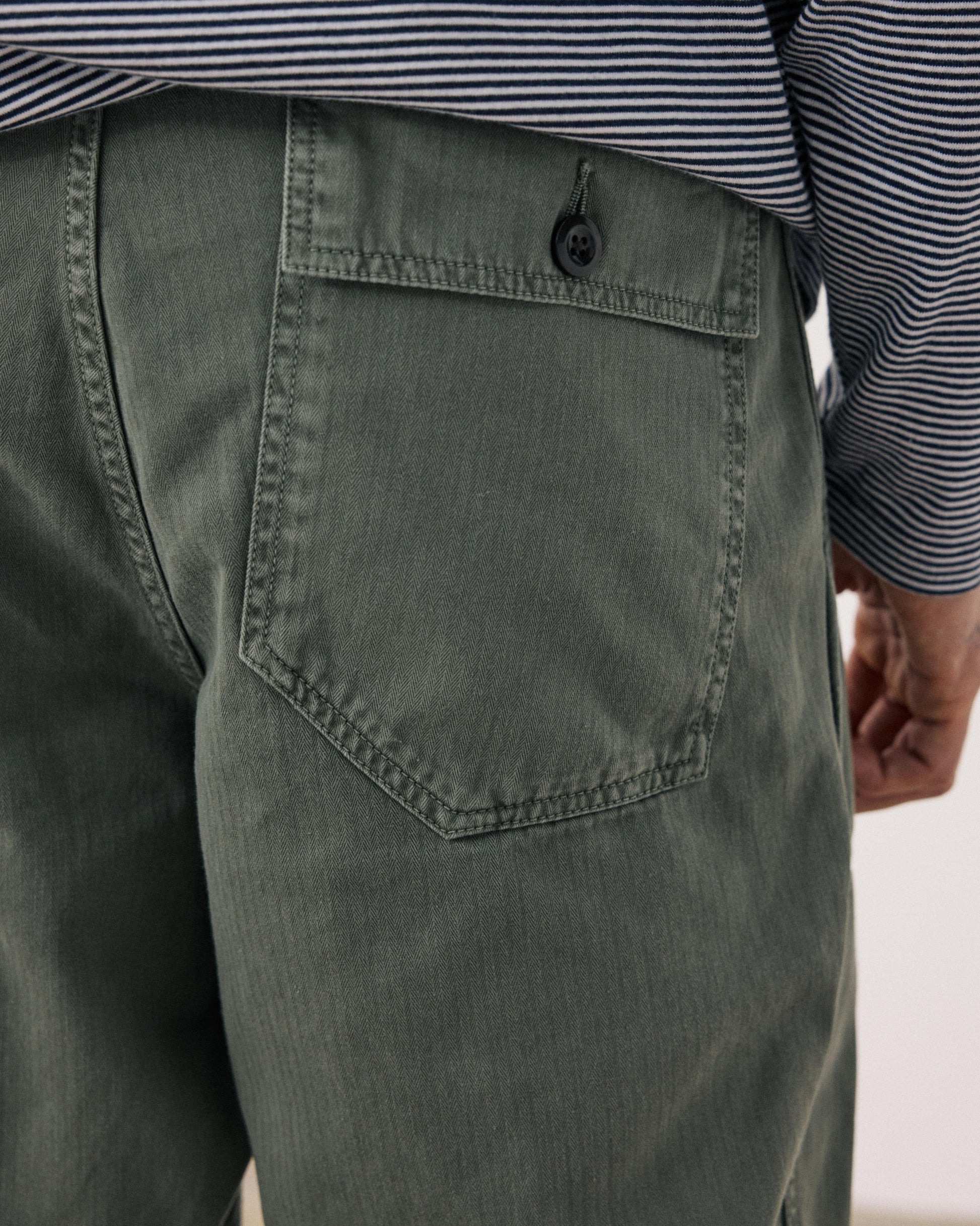 Pantalon Homme en Coton à Chevrons Vert Militaire Fatigue BFF3124-02