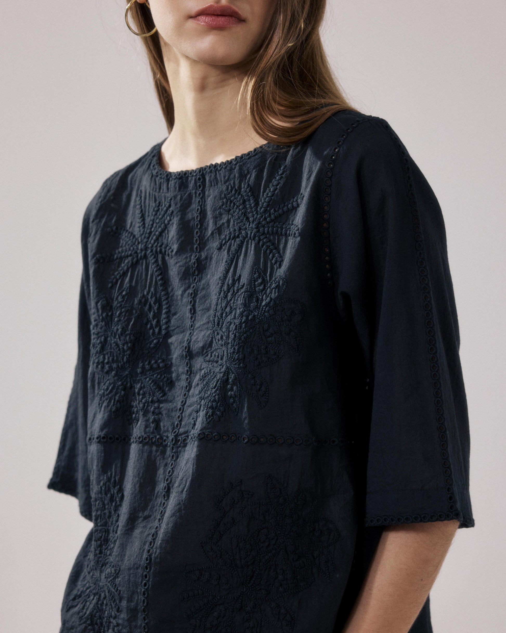 Top Femme en Voile De Coton Noir Helmer