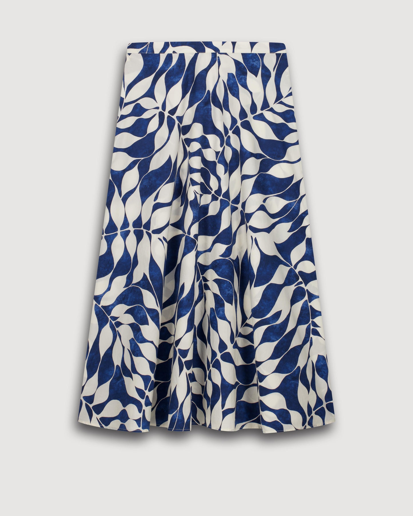 Jupe Femme en Coton Imprimé Feuilles Blanc & Bleu Joyce