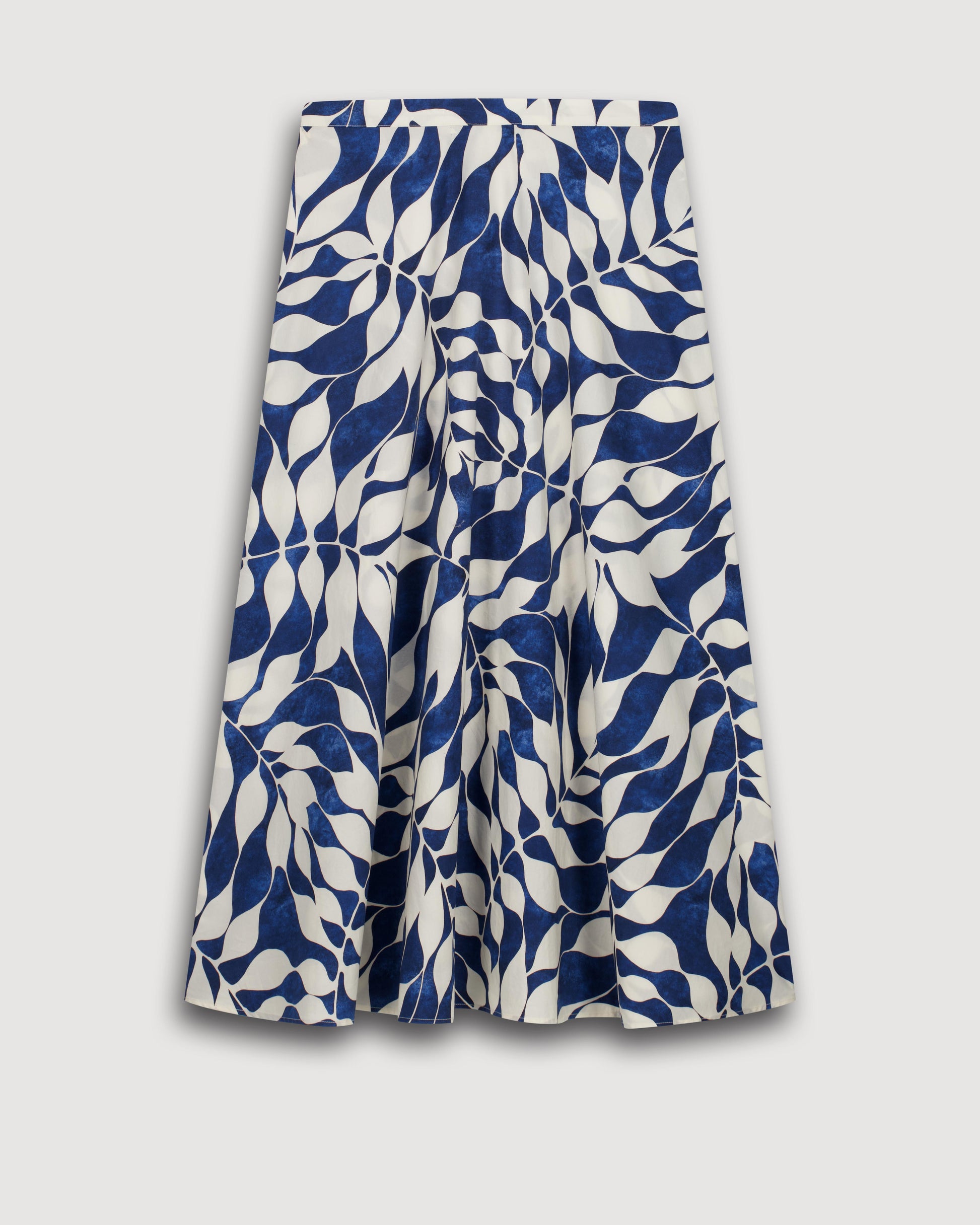 Jupe Femme en Coton Imprimé Feuilles Blanc & Bleu Joyce