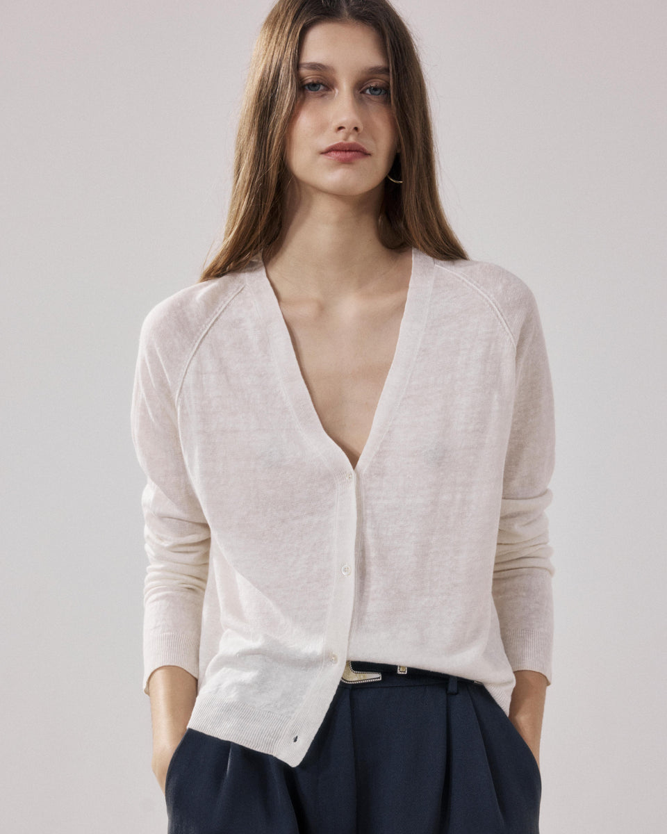 Cardigan Femme en Lin Ecru Moriba - Image alternative