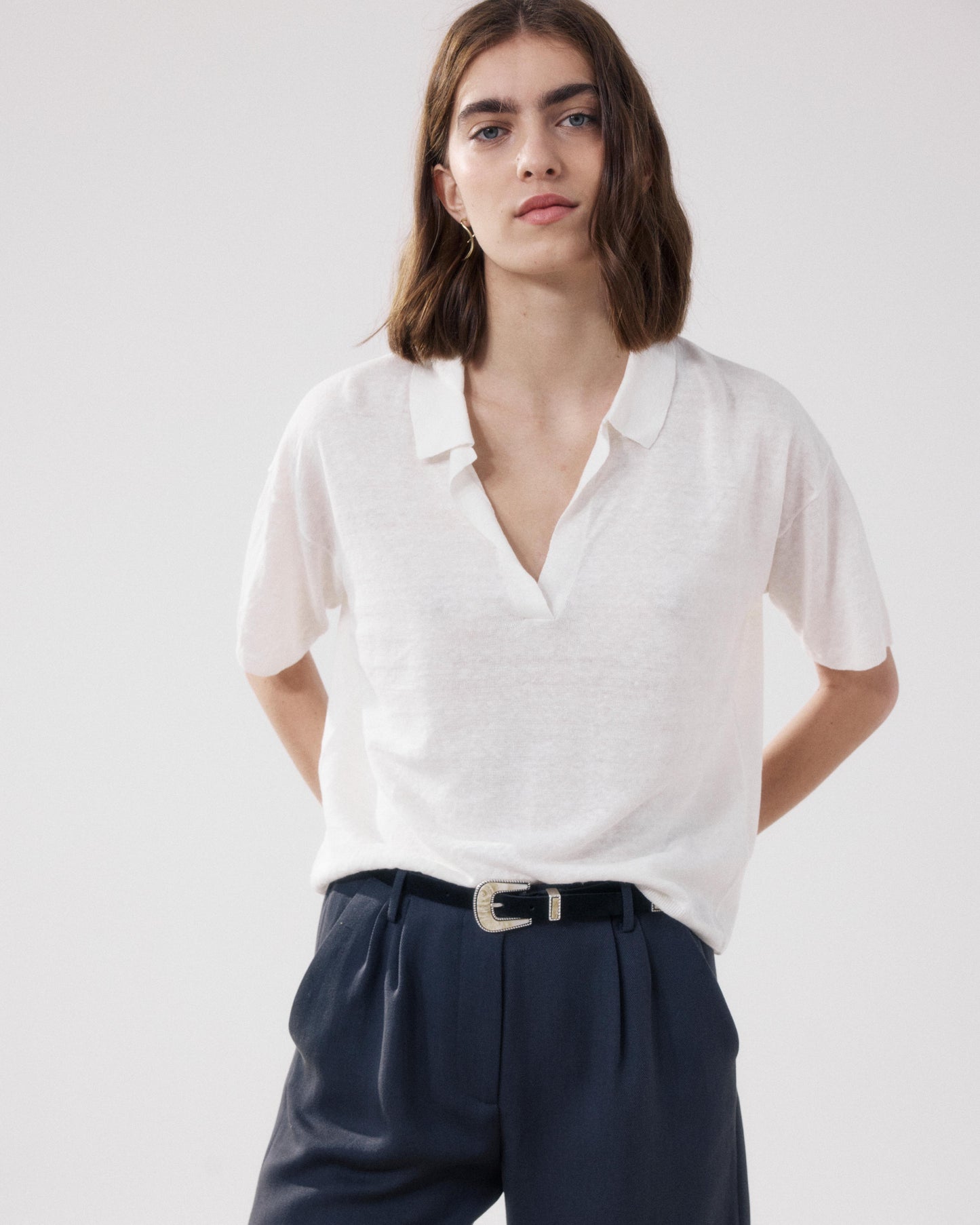 Polo Femme en Lin Ecru Muden