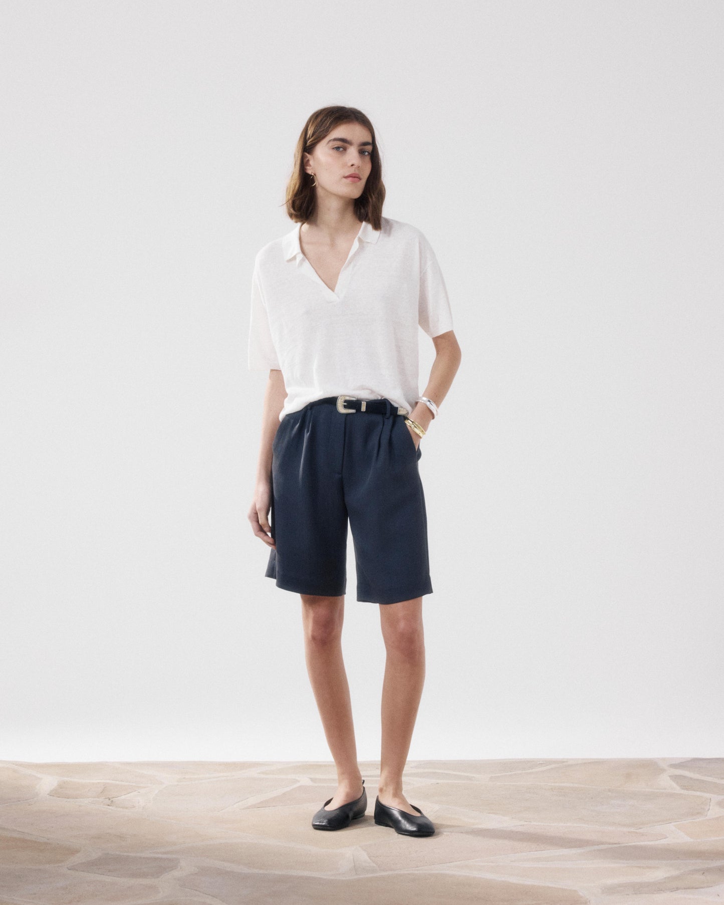 Polo Femme en Lin Ecru Muden