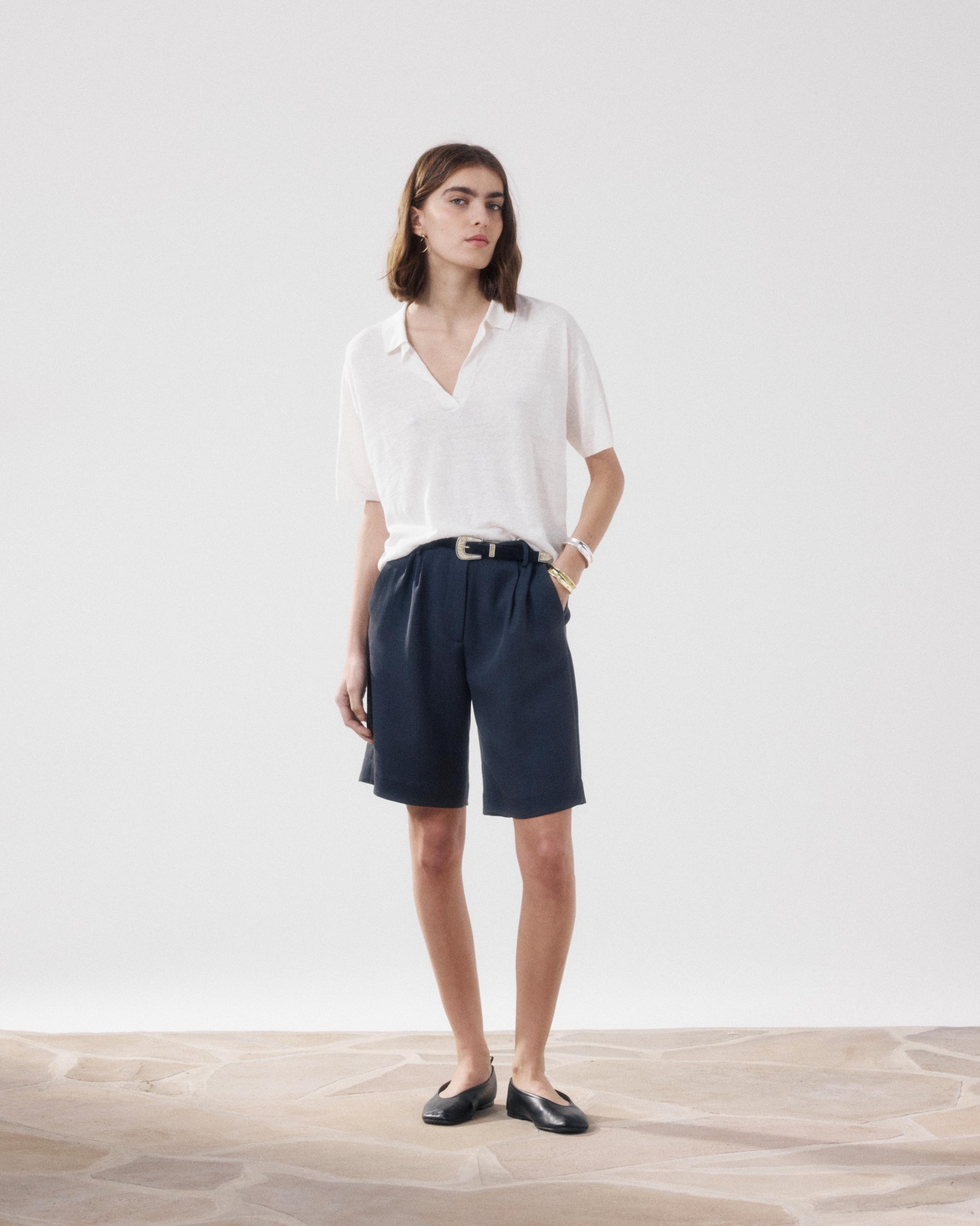 Polo Femme en Lin Ecru Muden