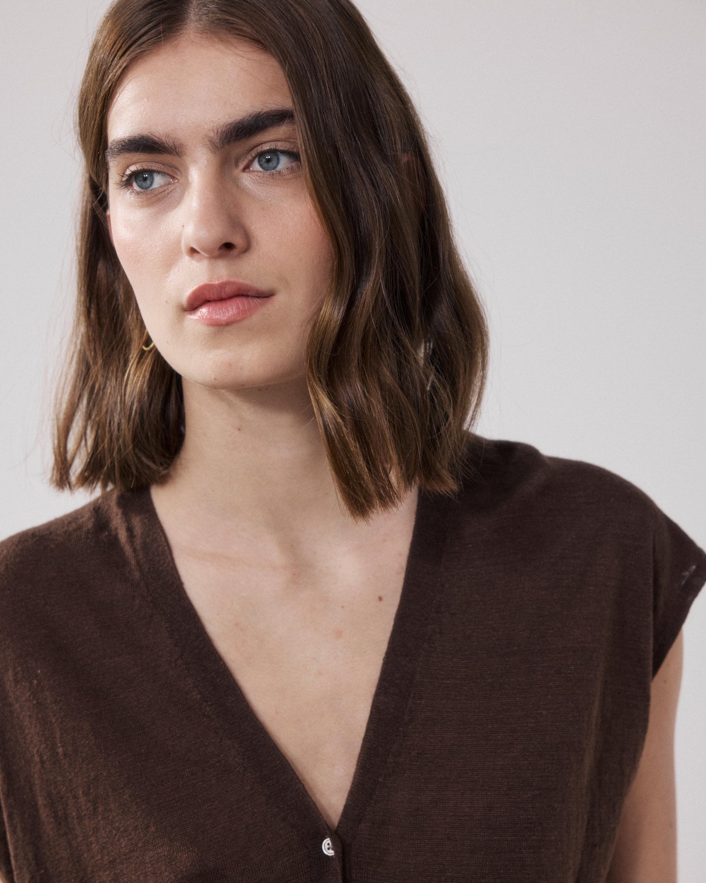 Gilet Femme en Lin Marron Mounia