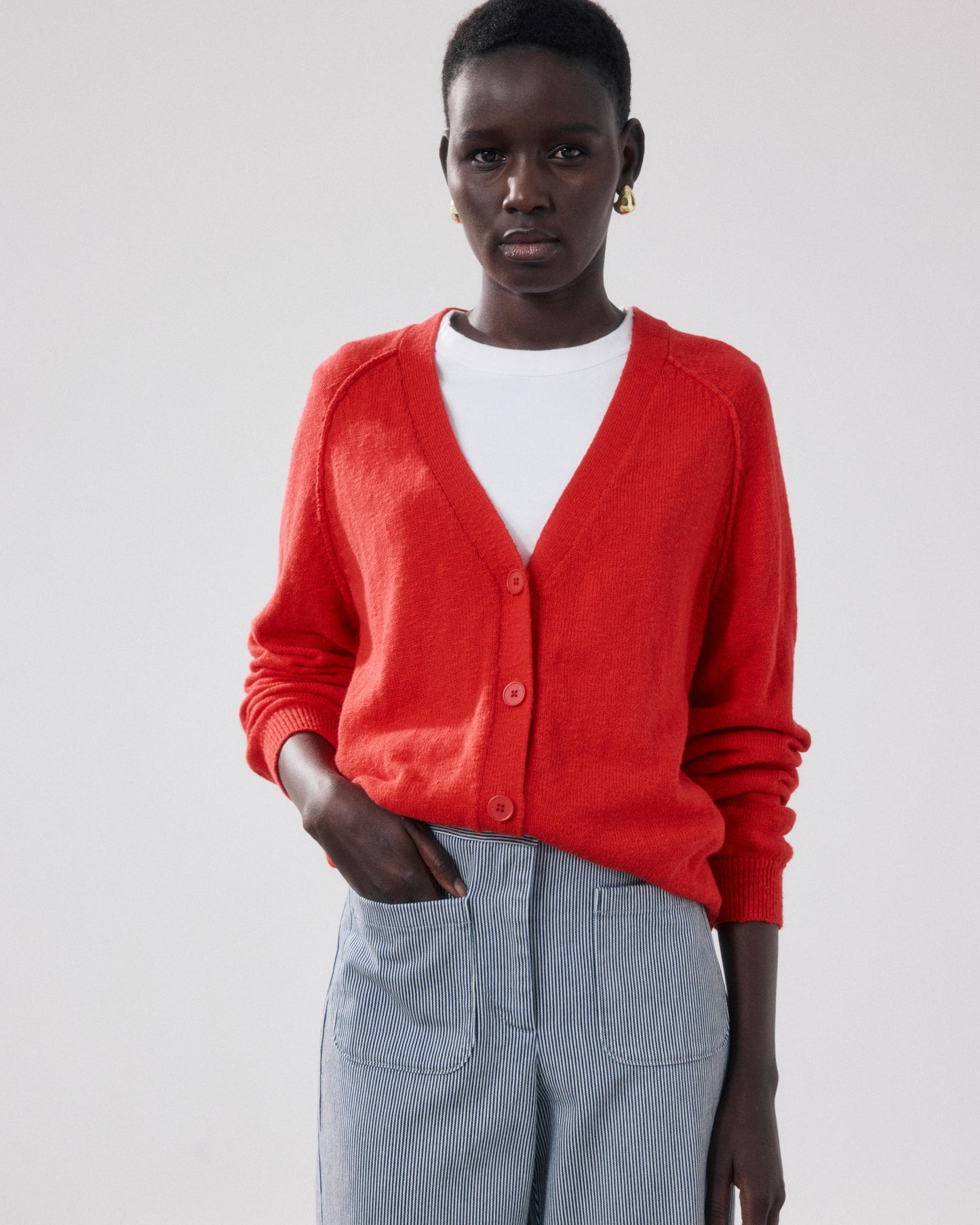 Women's Red Flamed Cotton Cardigan Montana BFMI516-04