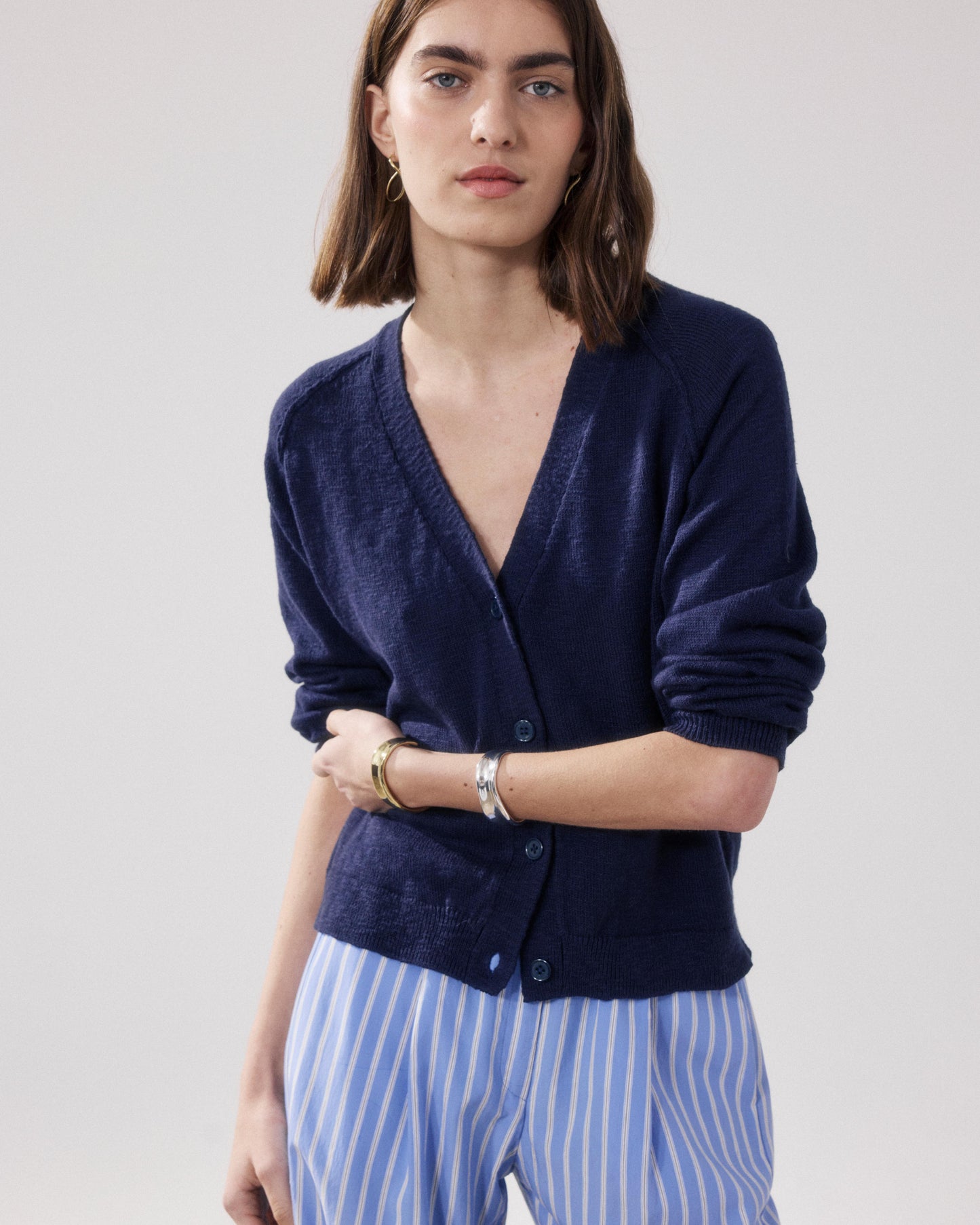 Cardigan Femme en Coton Flammé Bleu Marine Montana
