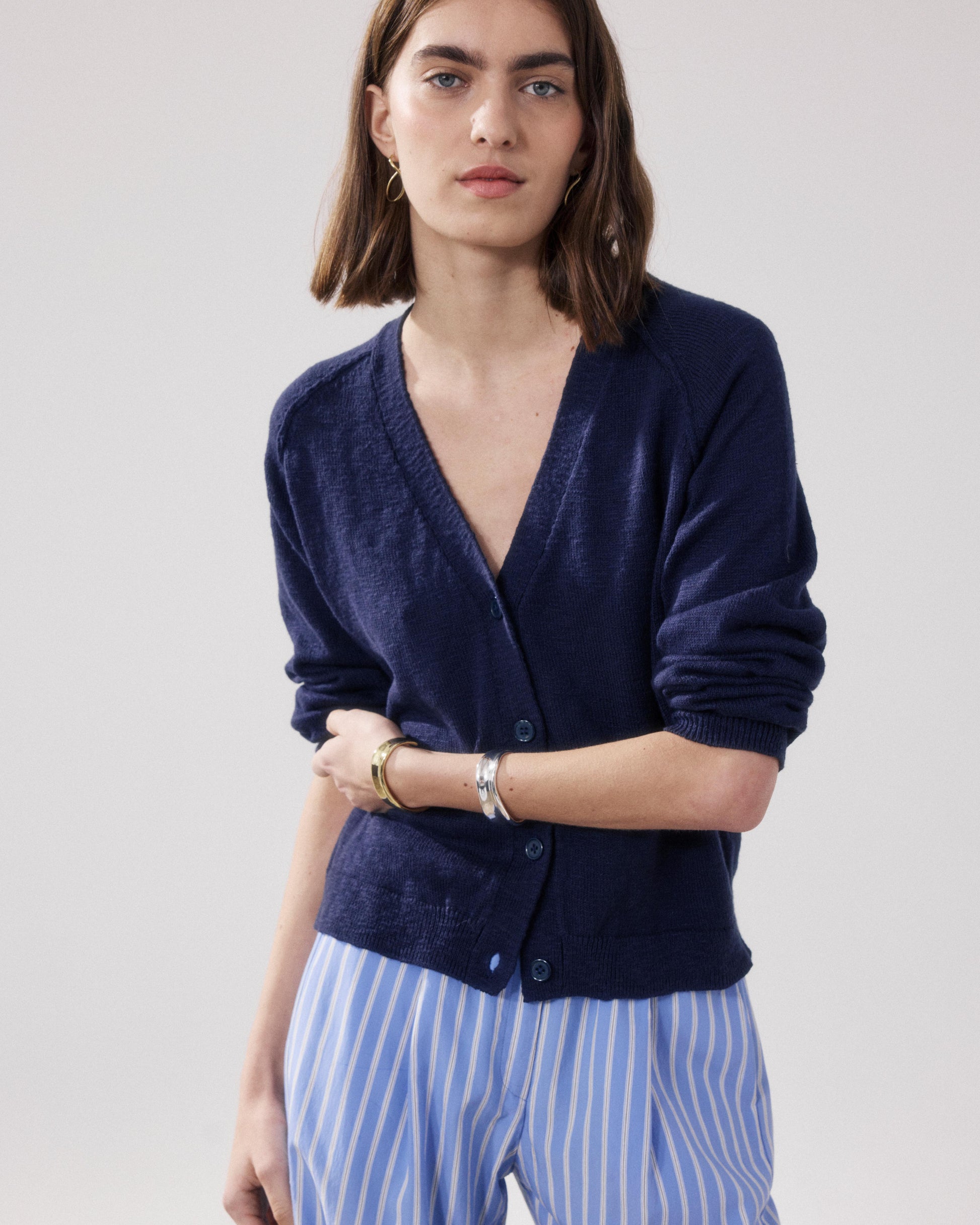 Cardigan Femme en Coton Flammé Bleu Marine Montana