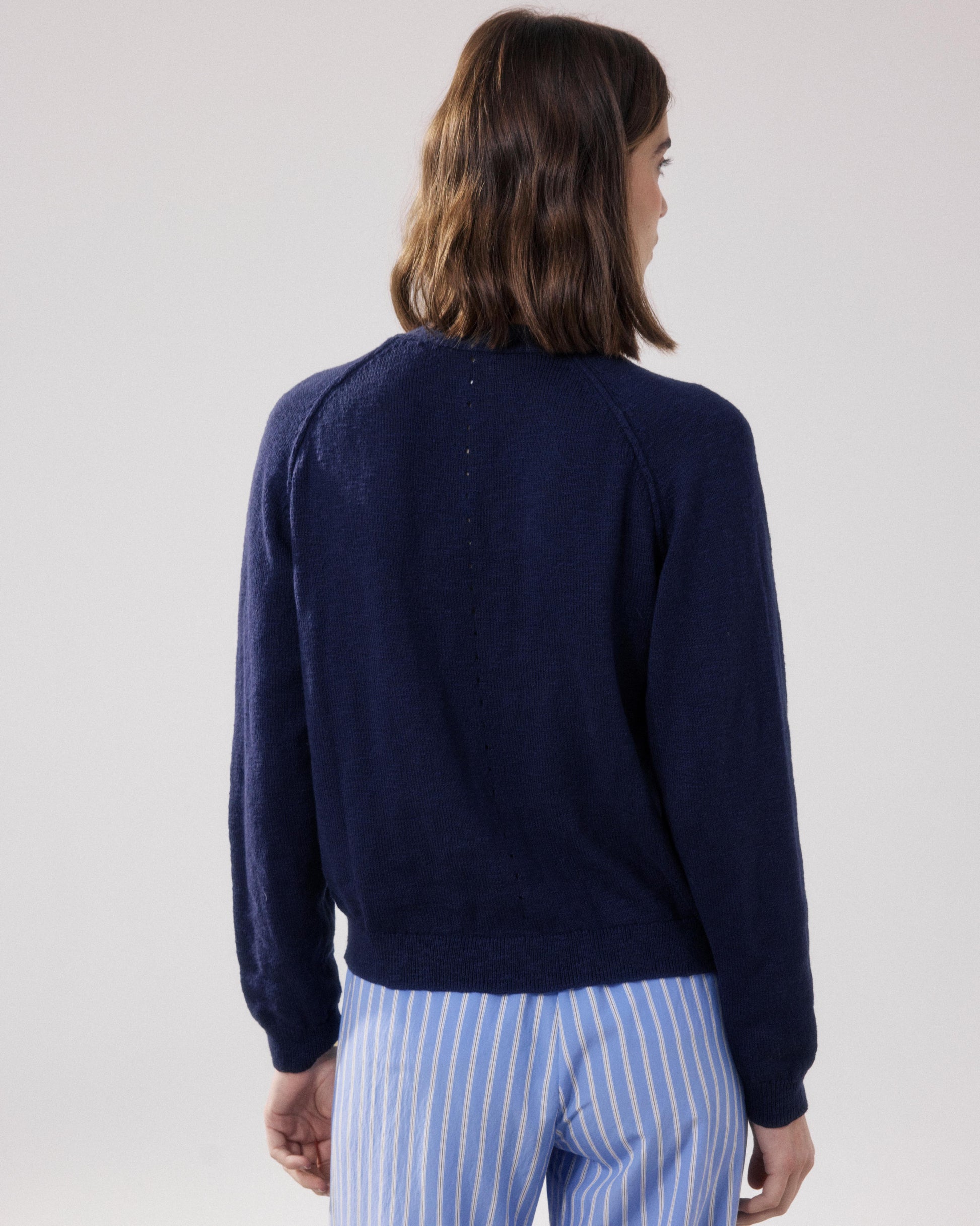 Cardigan Femme en Coton Flammé Bleu Marine Montana