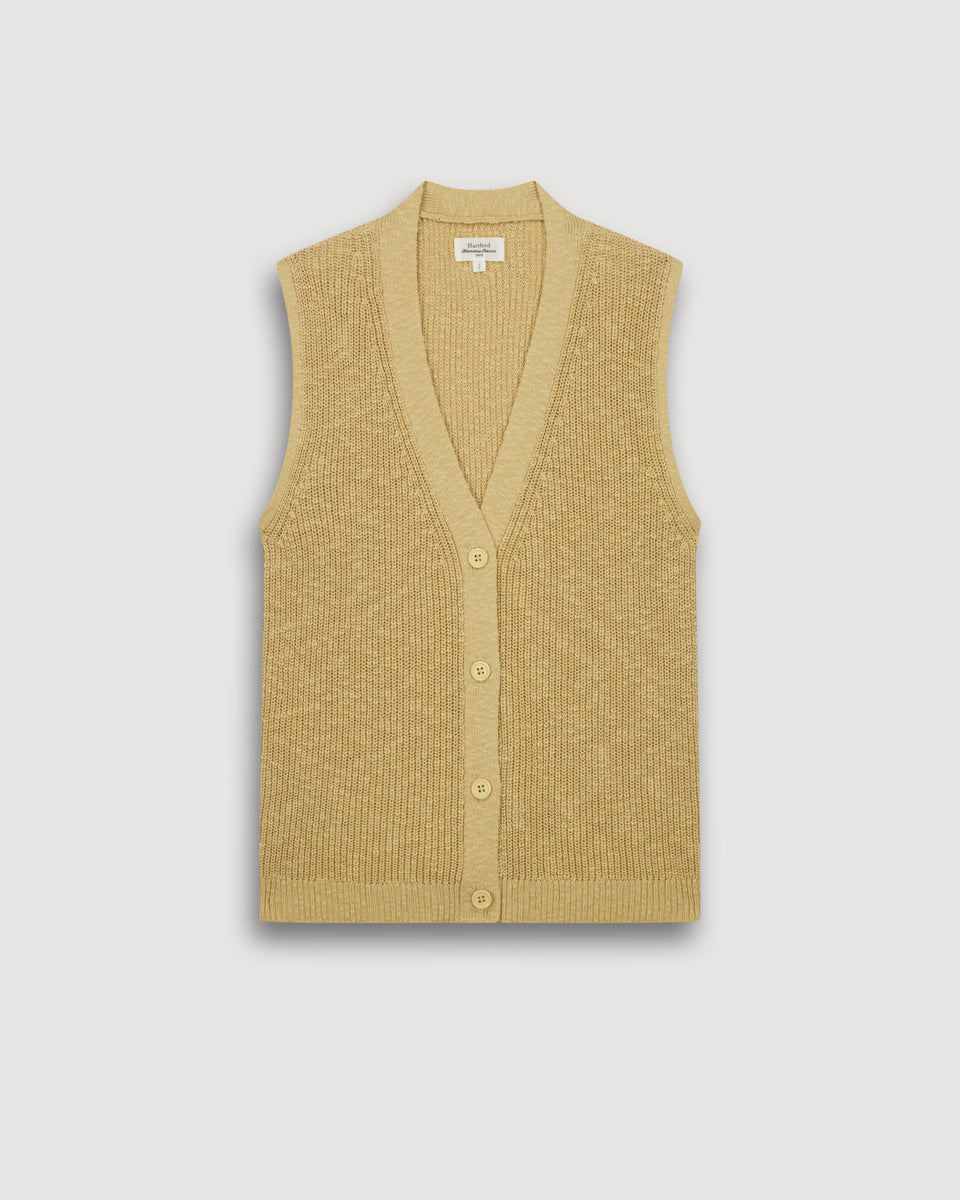 Gilet Femme en Coton Flammé Moutarde Molka - Image 3