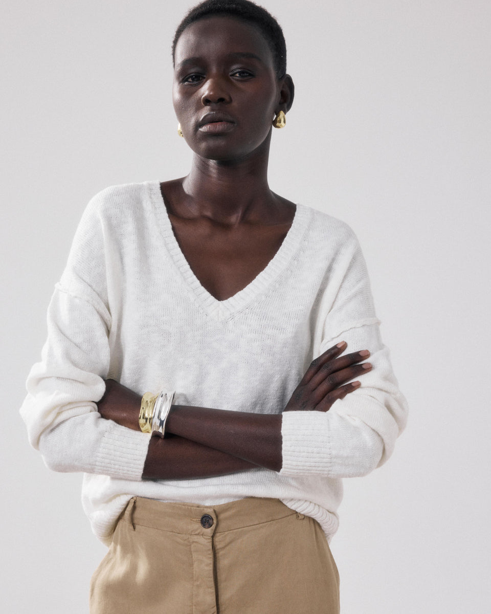 Pull Femme en Coton Flammé Ecru Mirisa - Image principale