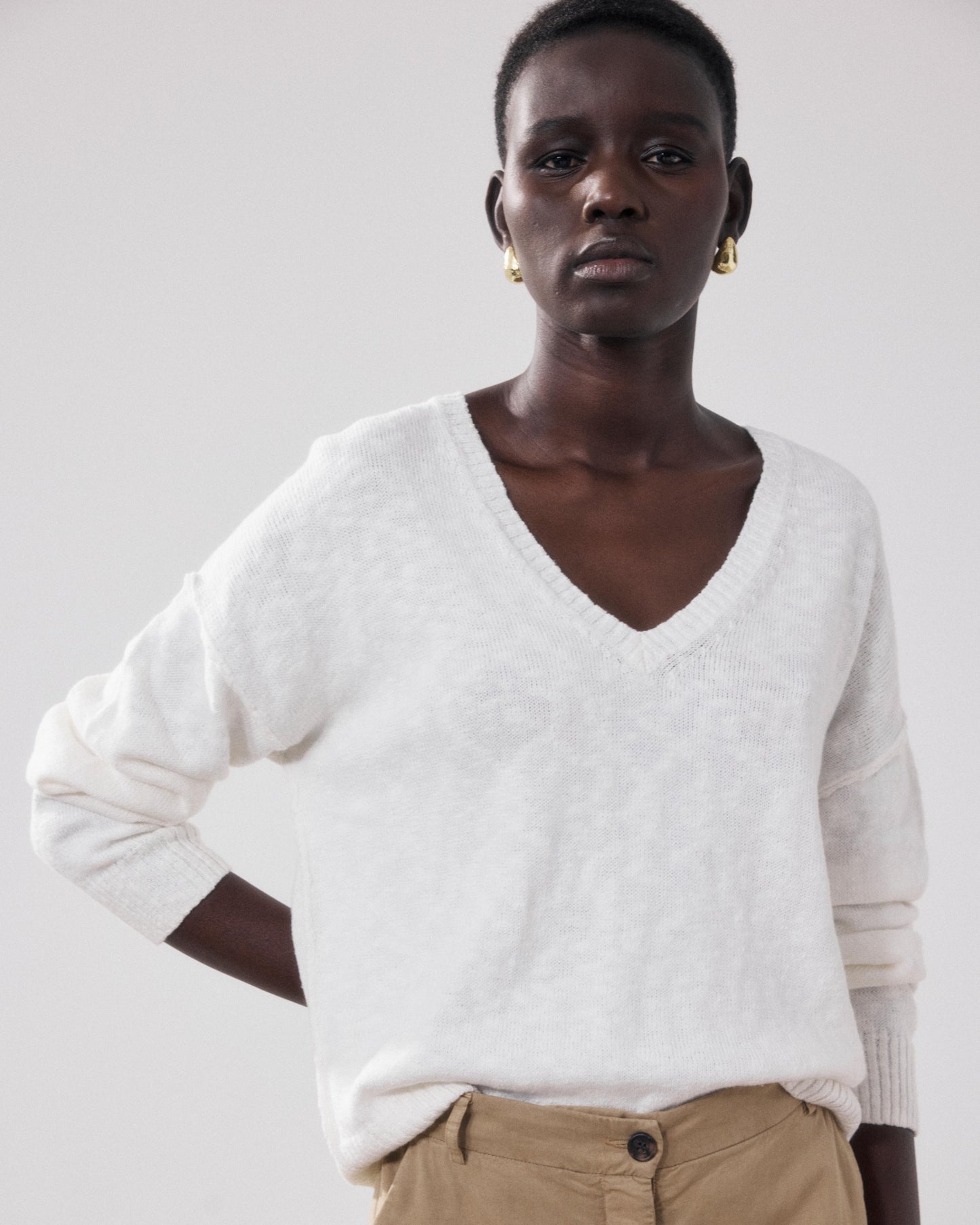 Pull Femme en Coton Flammé Ecru Mirisa
