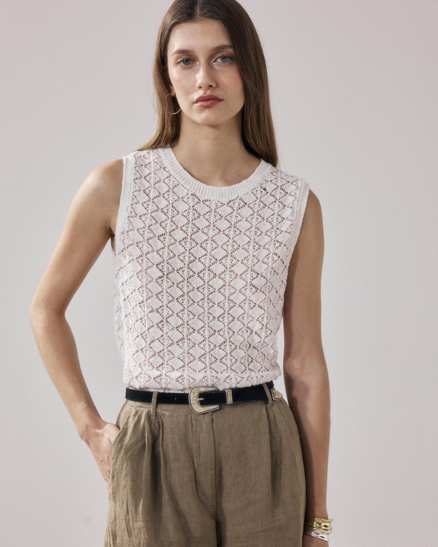 Pull Femme en Coton Flammé Ecru Mack