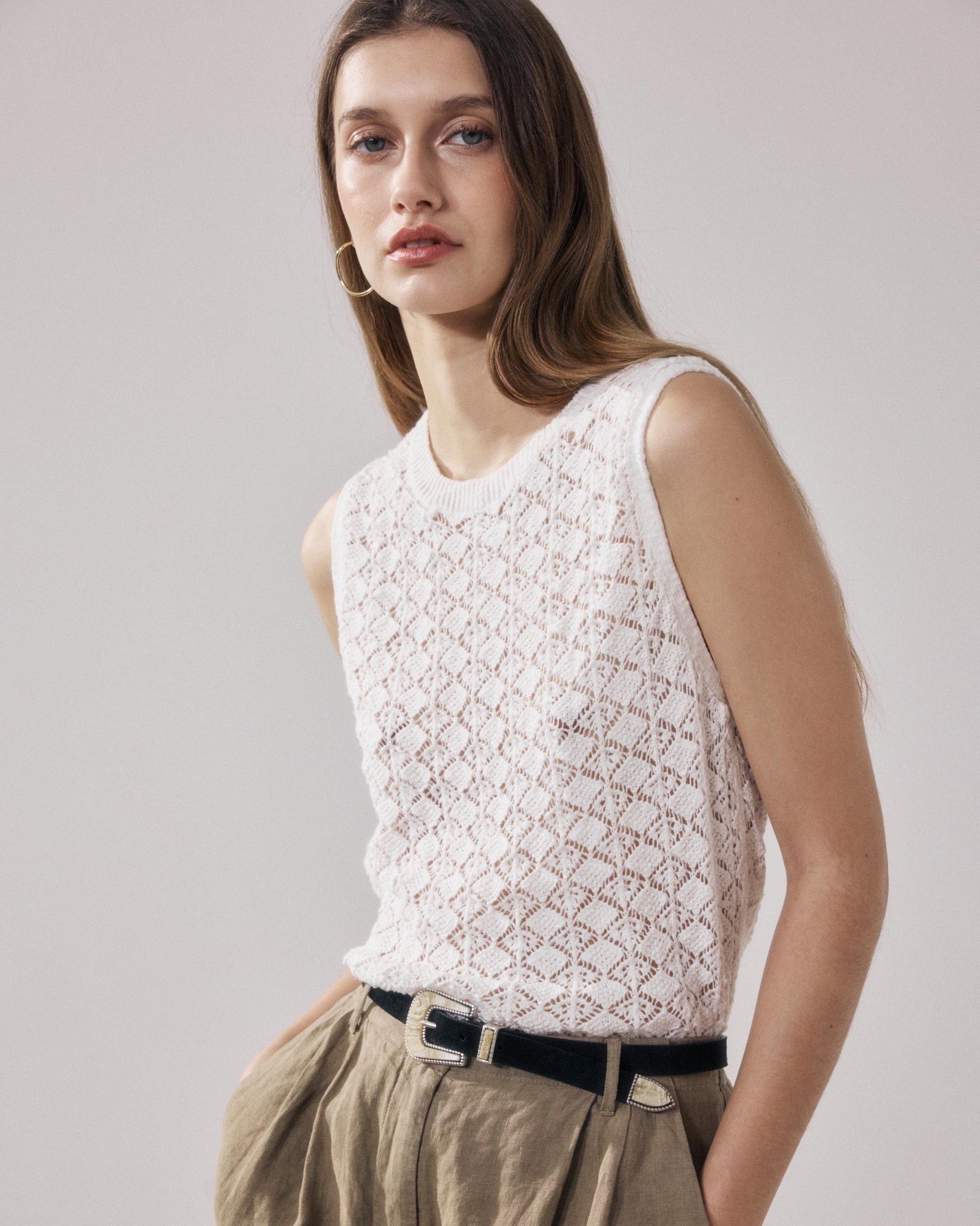 Pull Femme en Coton Flammé Ecru Mack