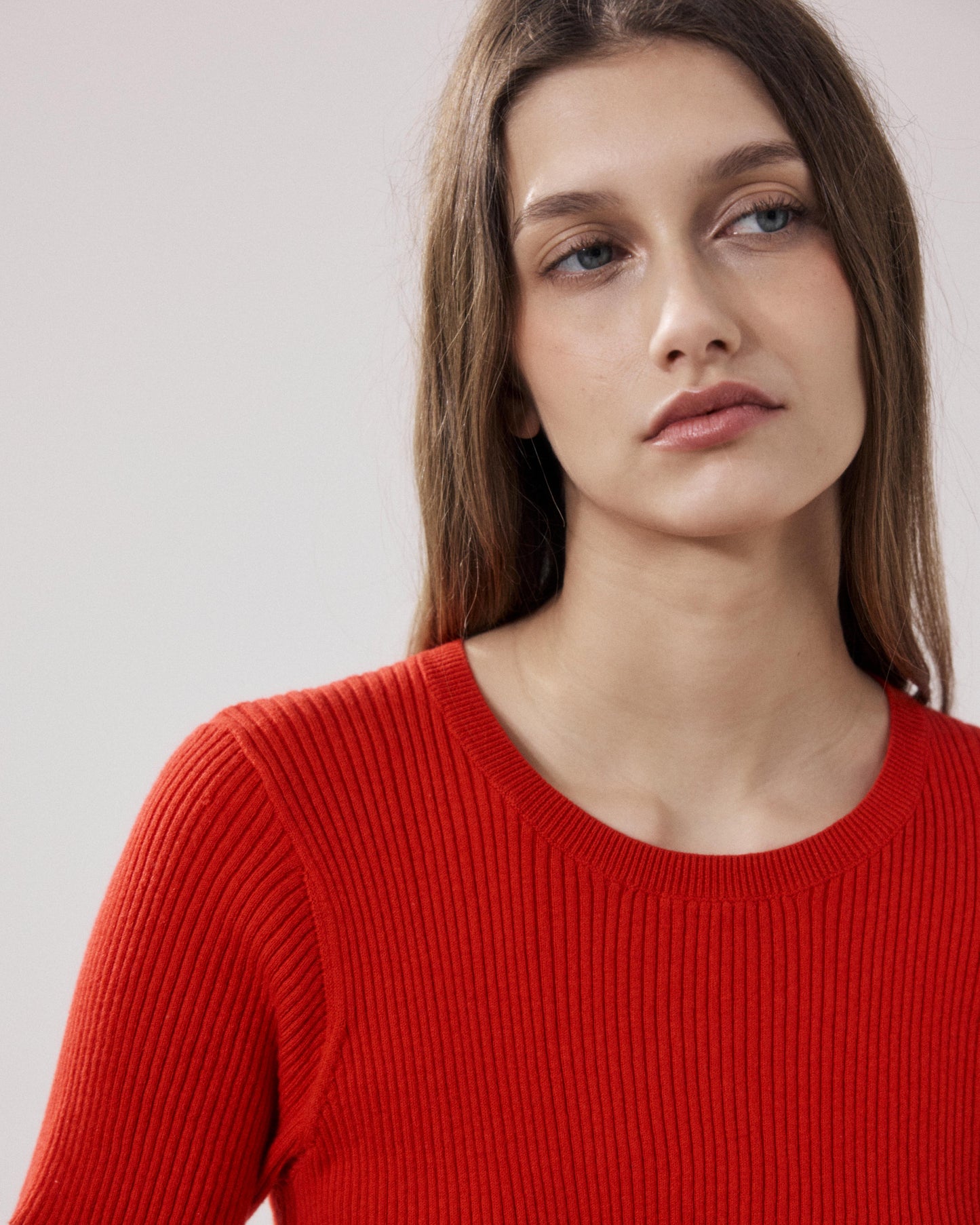 Pull Femme en Coton & Soie Côtelé Rouge Marty