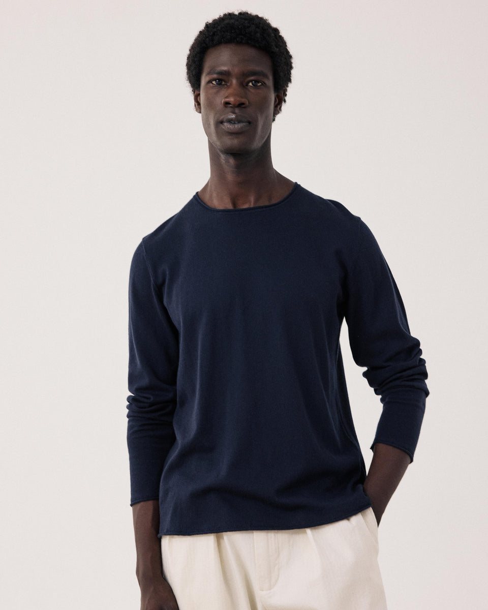 Pull Homme en coton Supima & Cachemire Bleu Marine Crew - Image principale