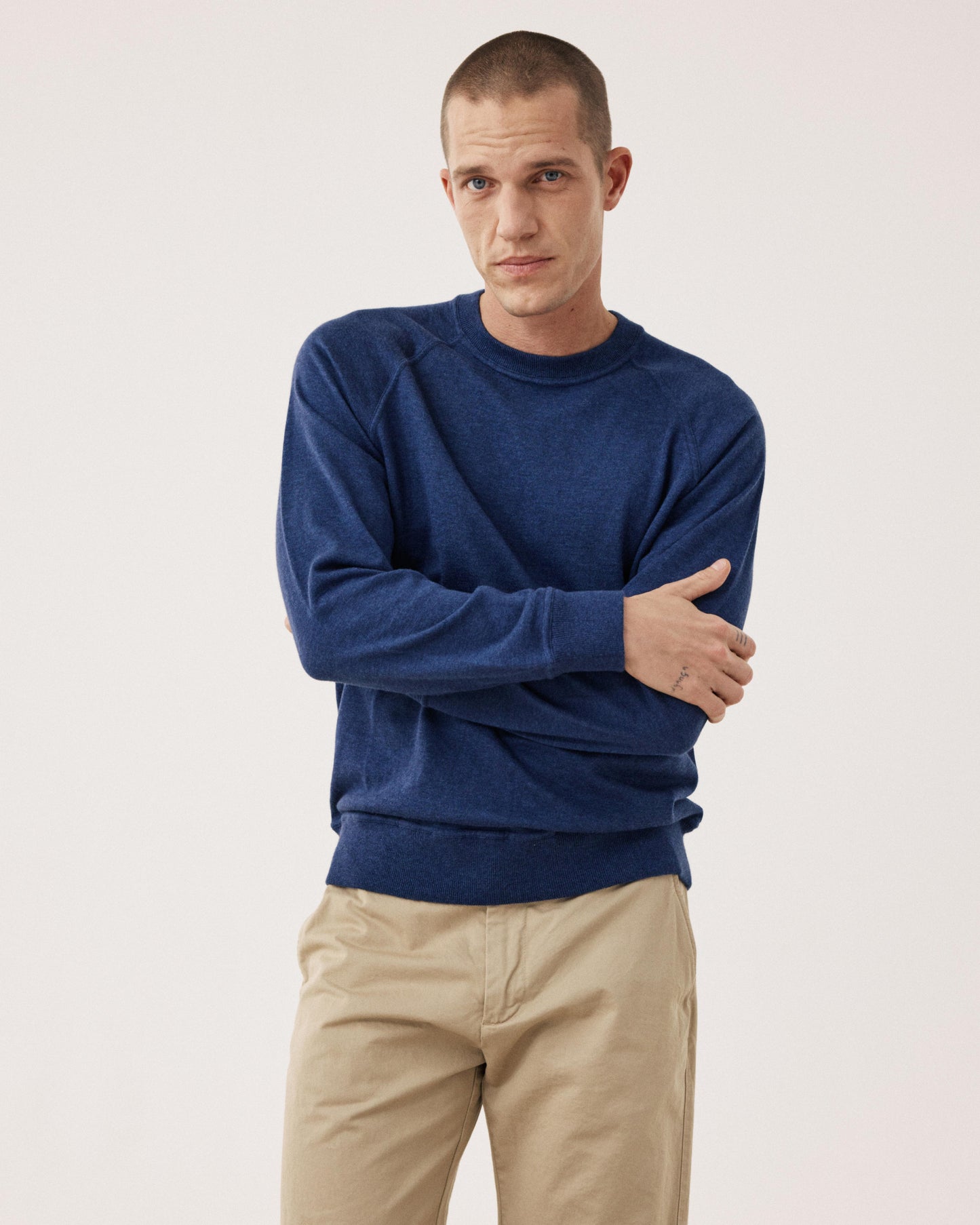 Pull Homme en coton Supima & Cachemire Bleu Indigo Sweat BFP9314-02