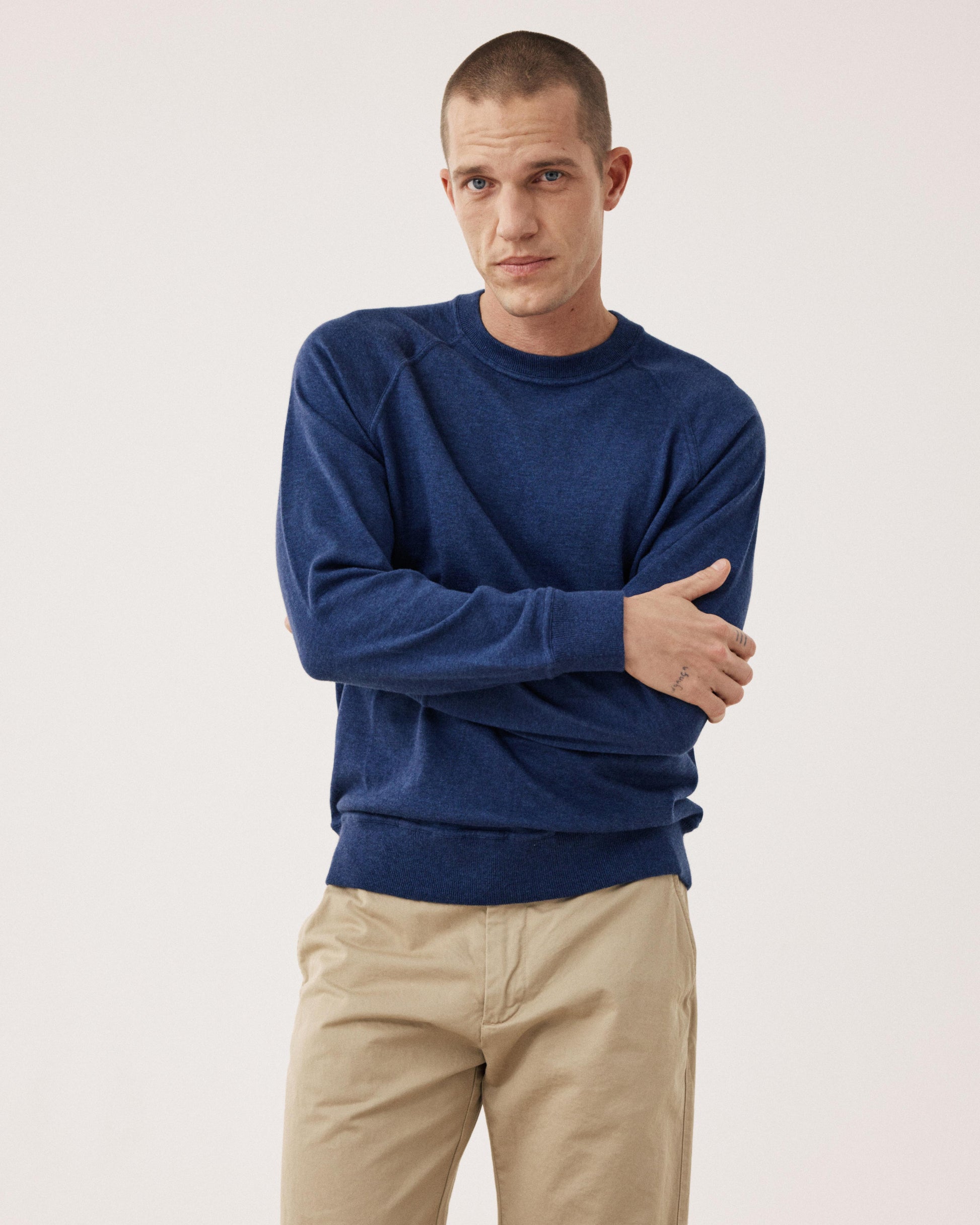 Pull Homme en coton Supima & Cachemire Bleu Indigo Sweat BFP9314-02