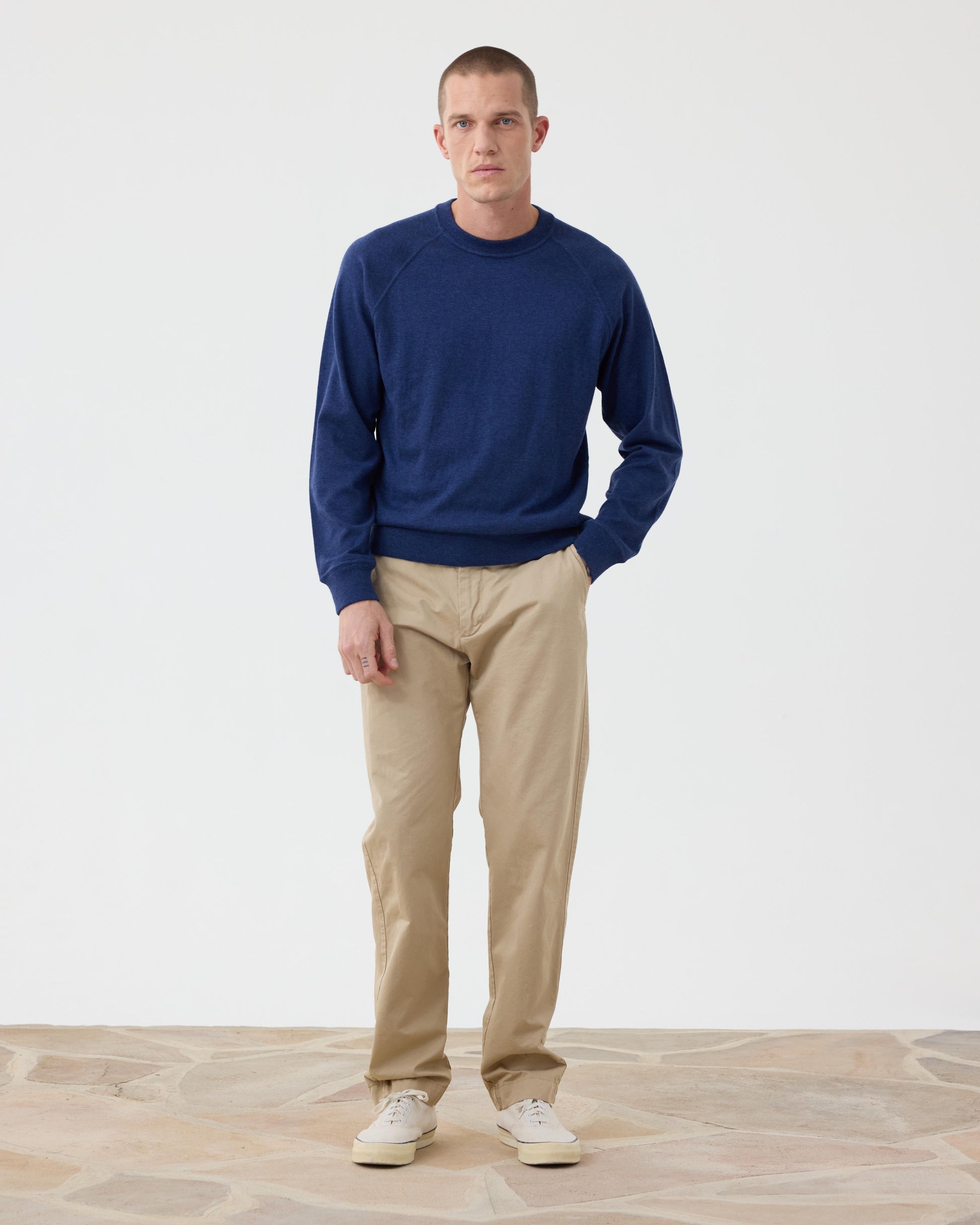 Pull Homme en coton Supima & Cachemire Bleu Indigo Sweat BFP9314-02