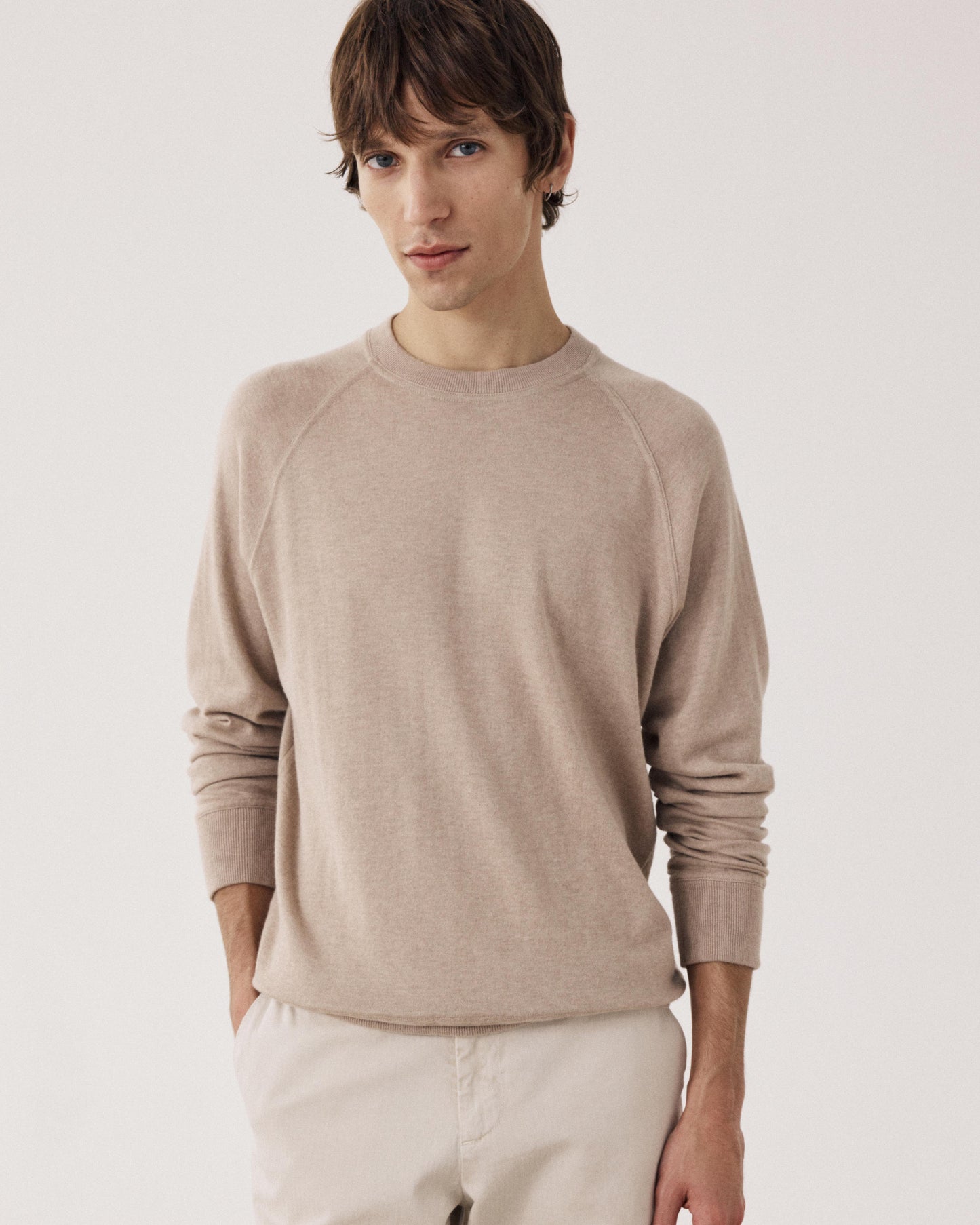 Pull Homme en coton Supima & Cachemire Beige Sweat BFP9314-06