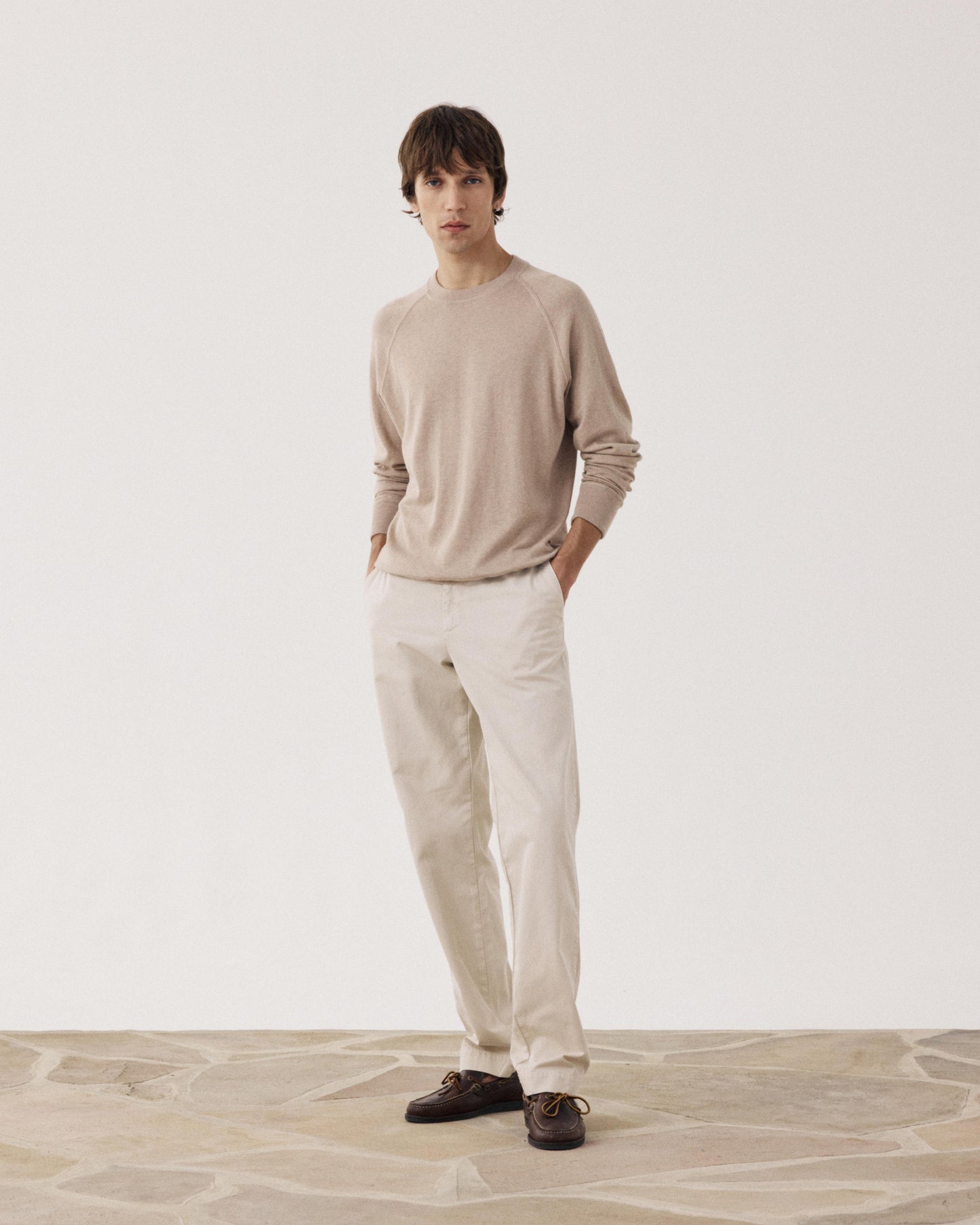 Pull Homme en coton Supima & Cachemire Beige Sweat BFP9314-06