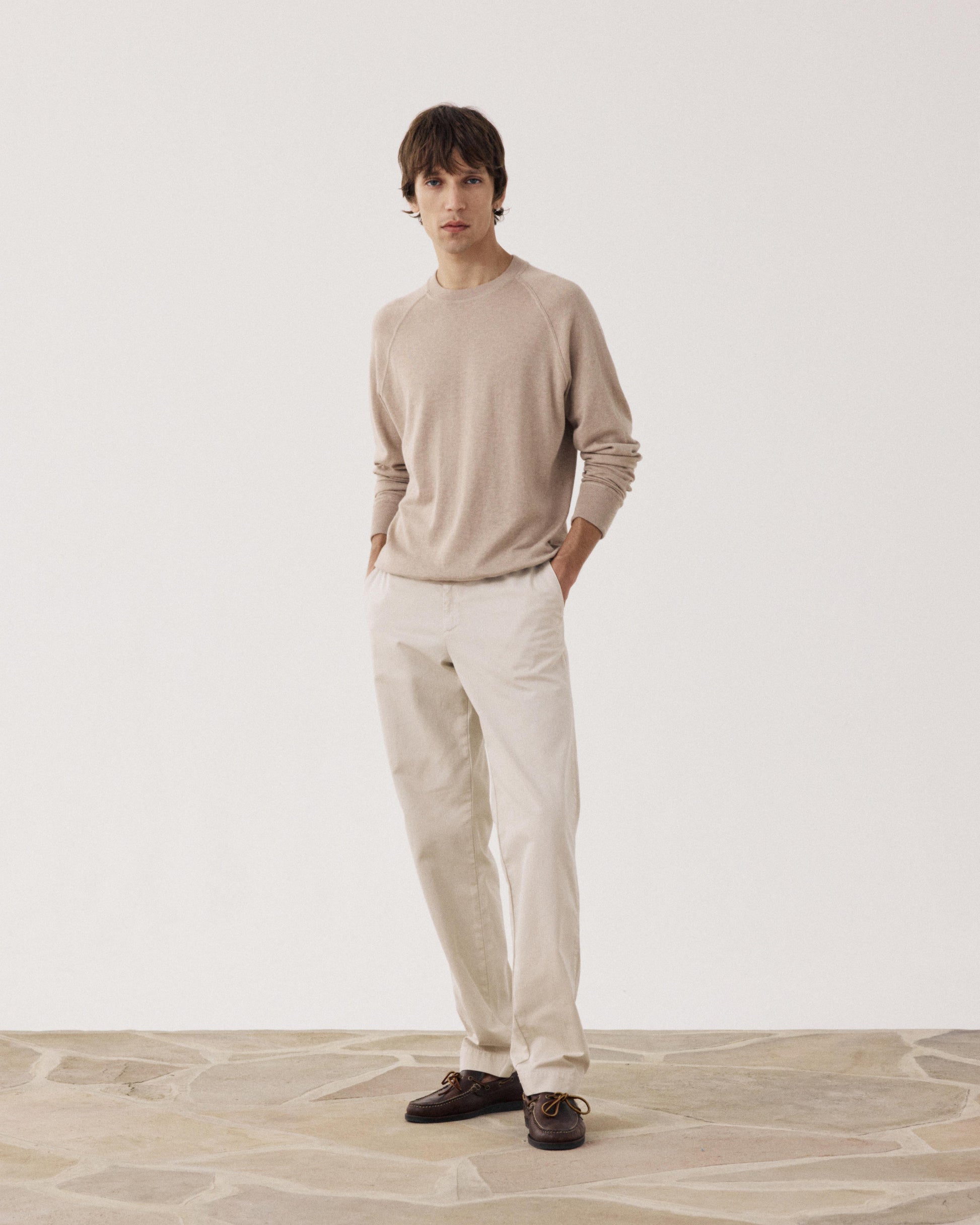Pull Homme en coton Supima & Cachemire Beige Sweat BFP9314-06
