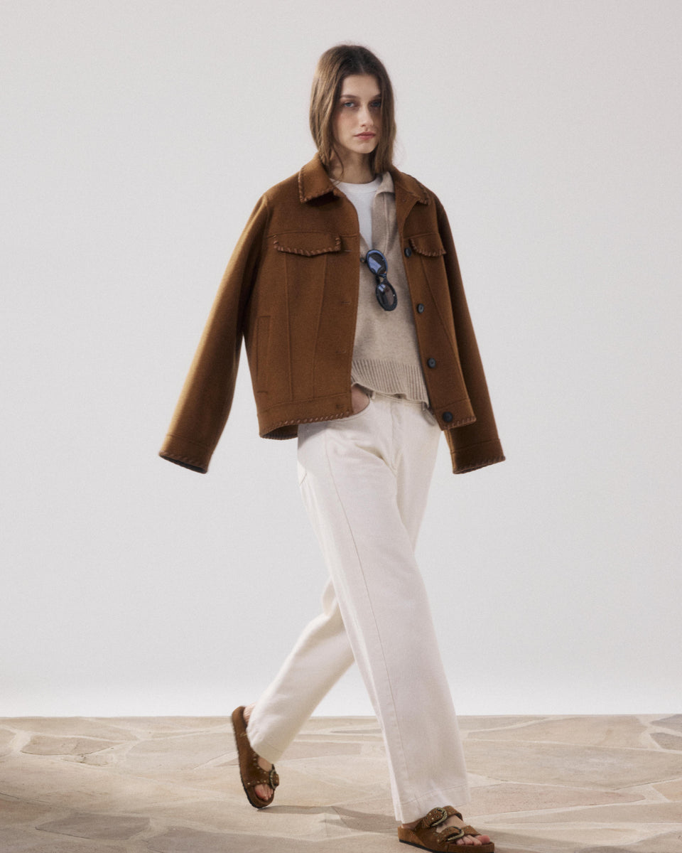 Pantalon Femme en Lyocell & Coton Beige Pad - Image principale