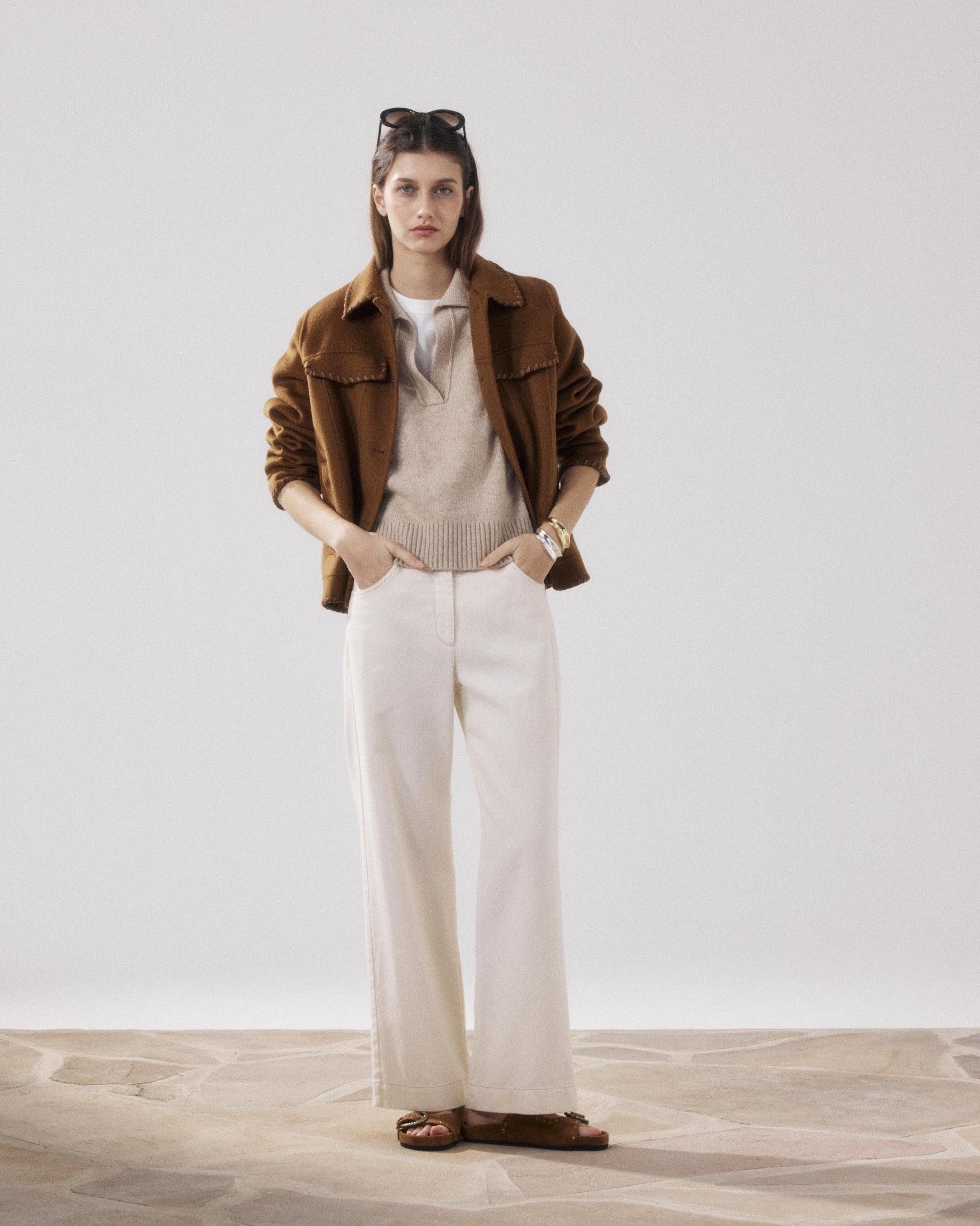 Pantalon Femme en Lyocell & Coton Beige Pad