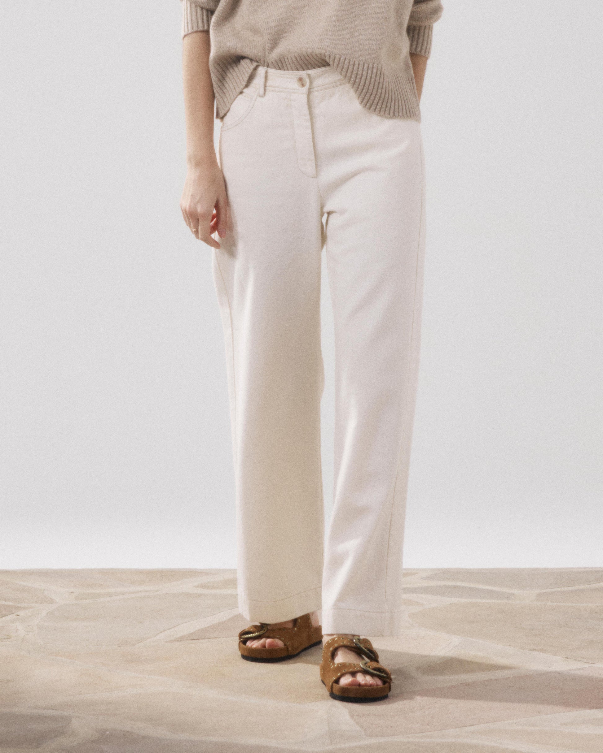 Pantalon Femme en Lyocell & Coton Beige Pad