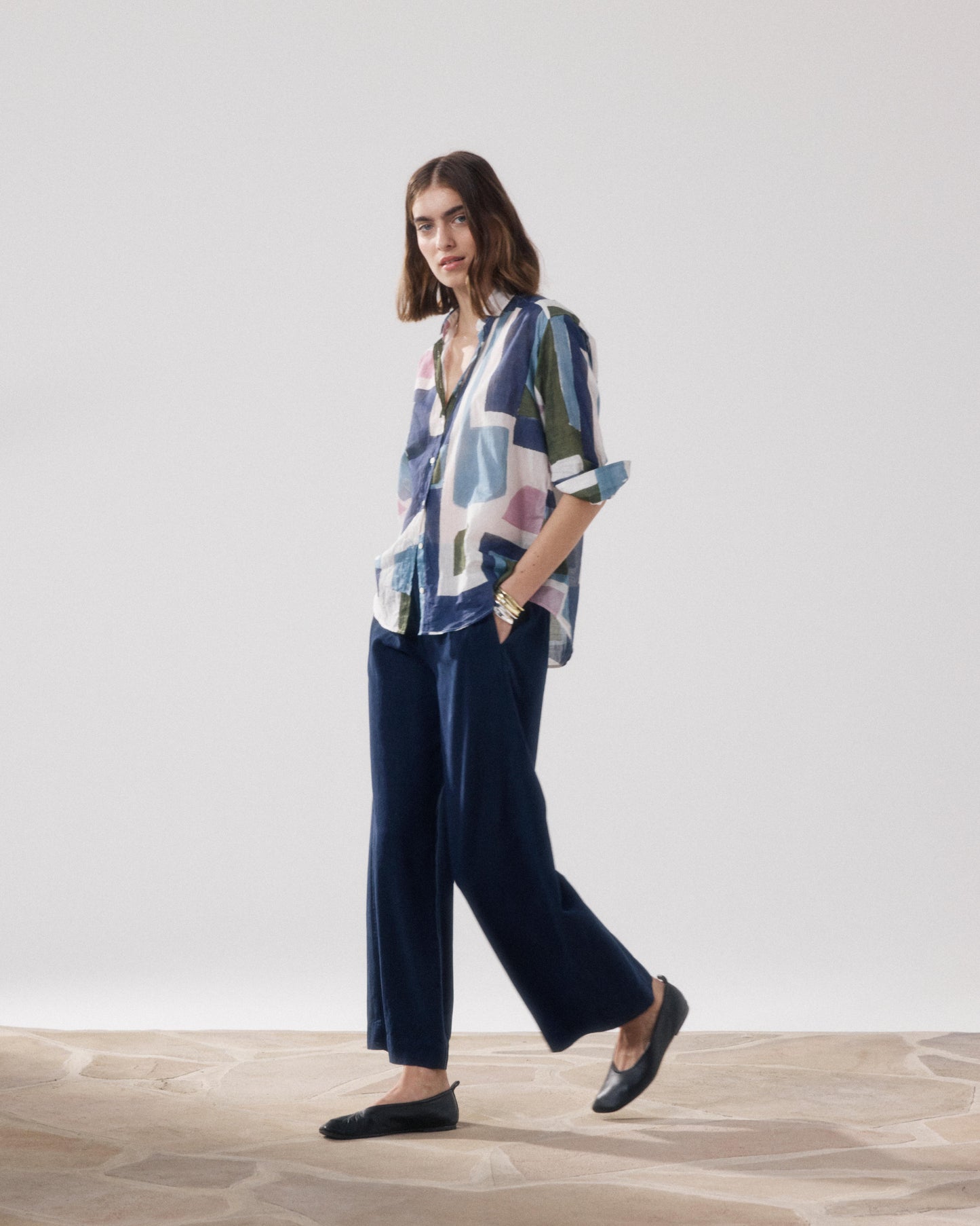 Women's Night Blue Lyocell & Cotton Pants Palermo BFPB608-43