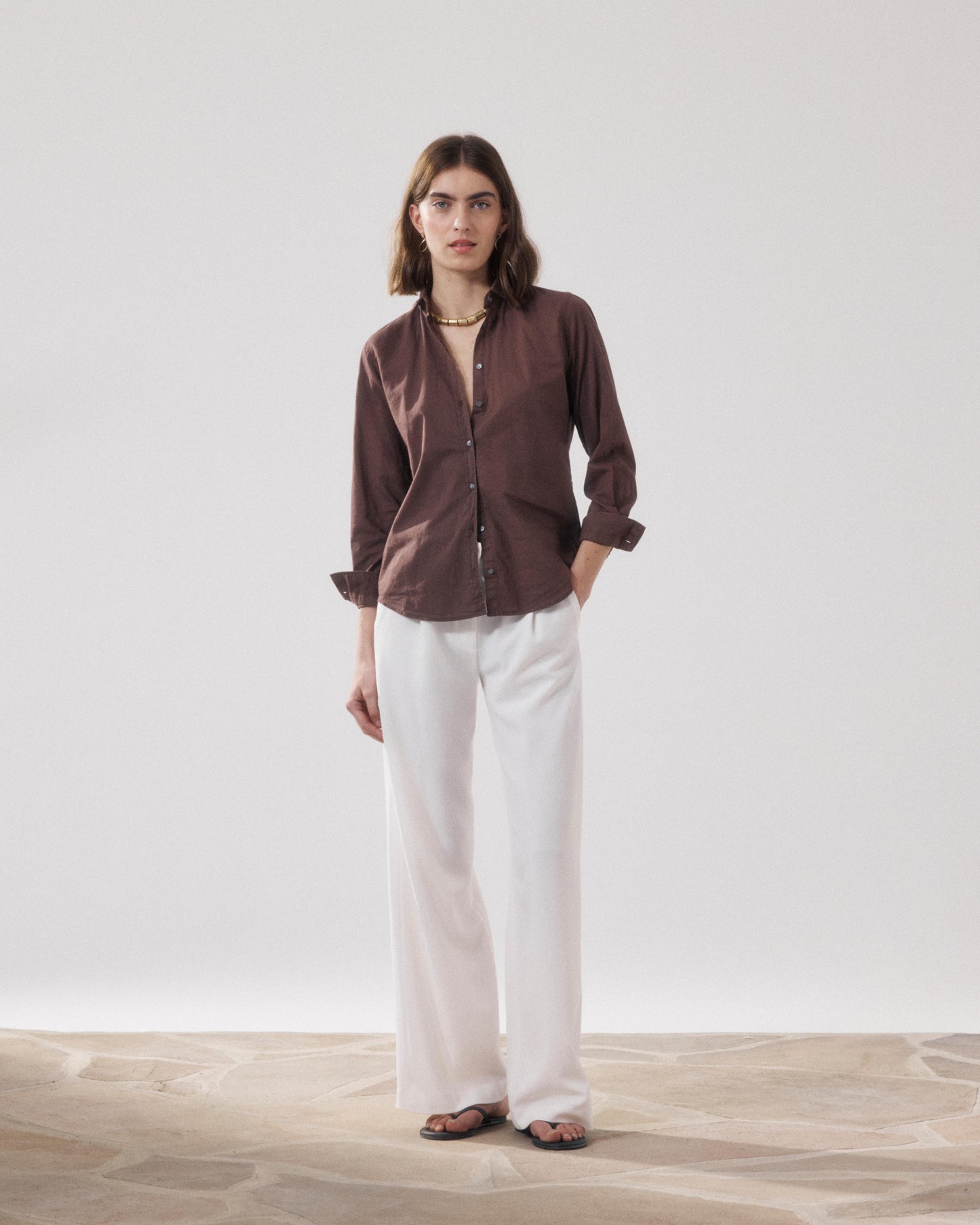 Pantalon Femme en Crepe Blanc Paradise