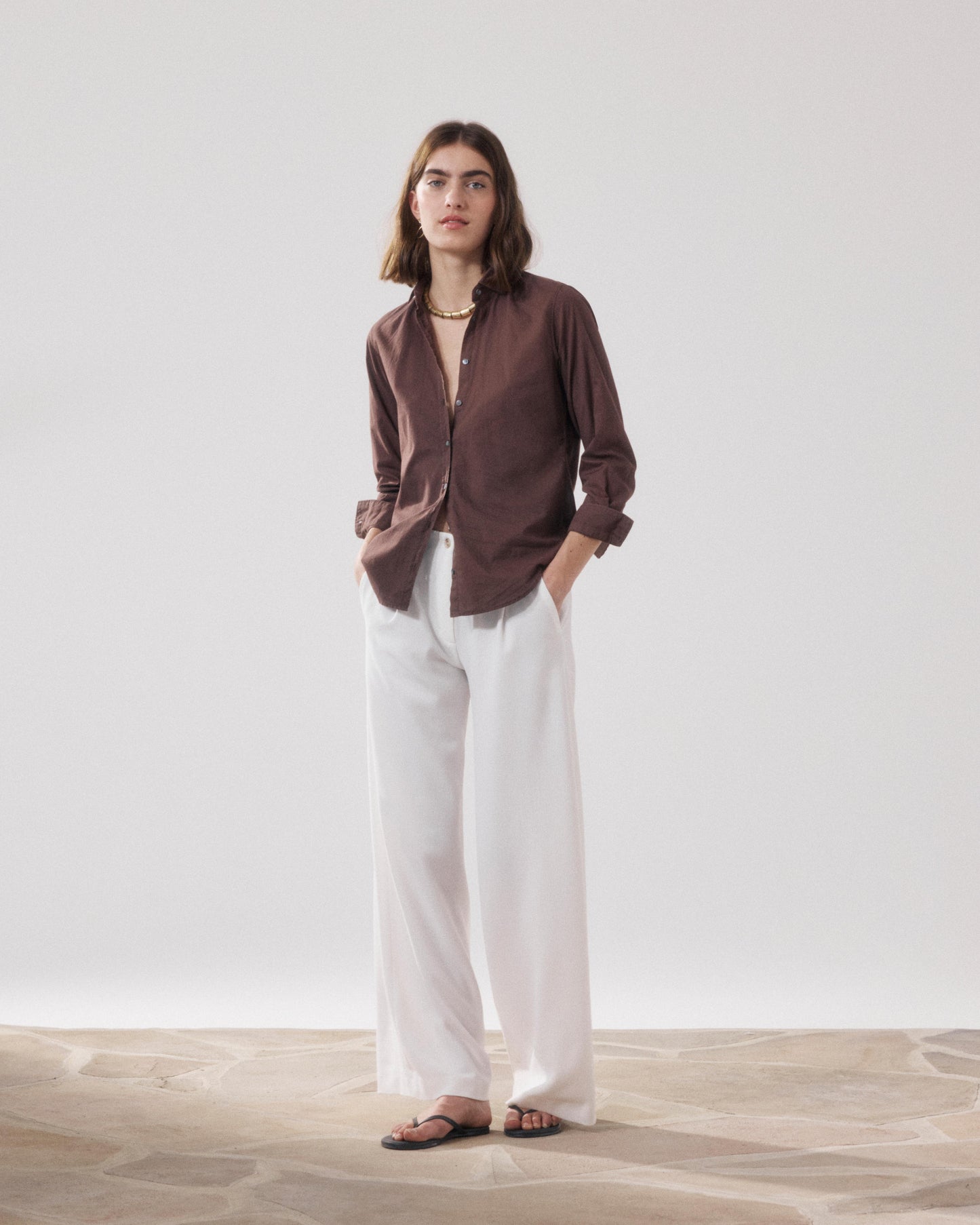 Pantalon Femme en Crepe Blanc Paradise