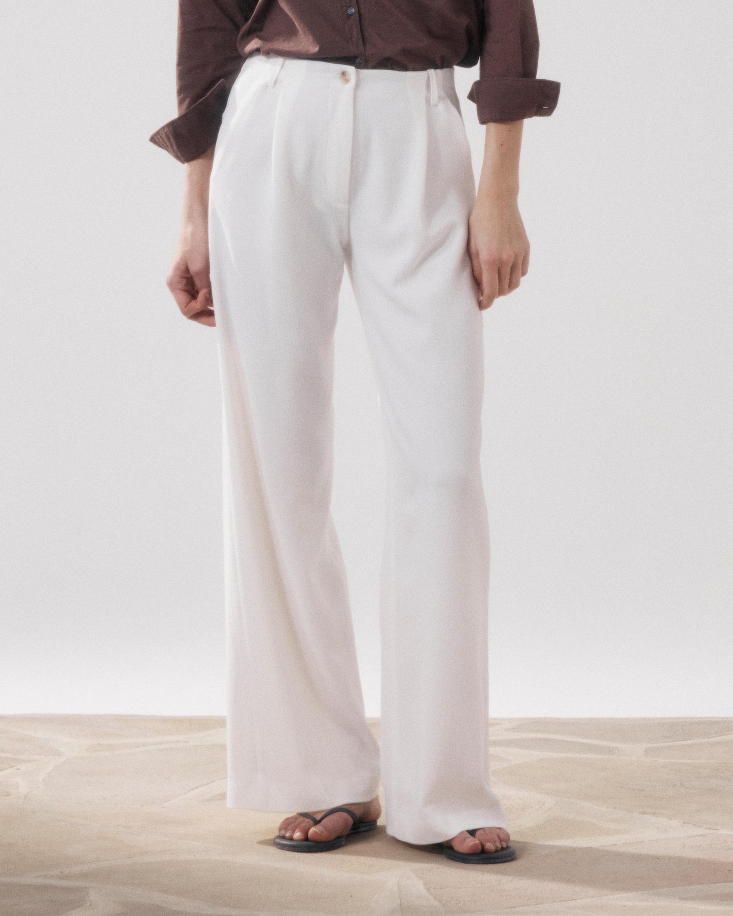 Pantalon Femme en Crepe Blanc Paradise