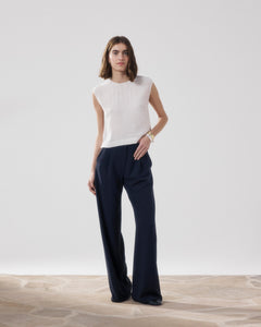 Pantalon Femme en Crepe Bleu Nuit Paradise